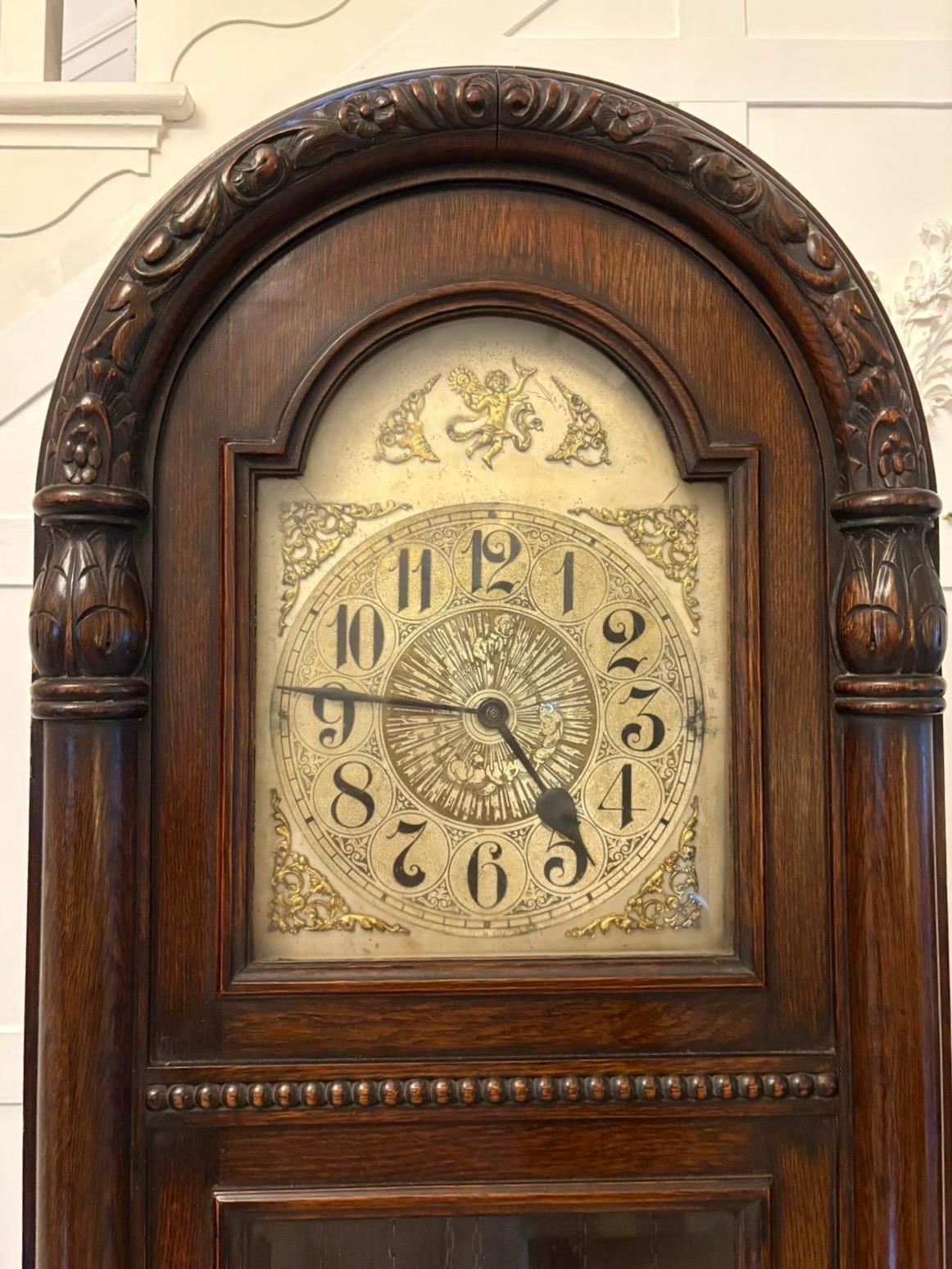 Raro e inusual Reloj de caja larga musical del zodiaco tallado en roble de calidad eduardiana antigua en venta 5
