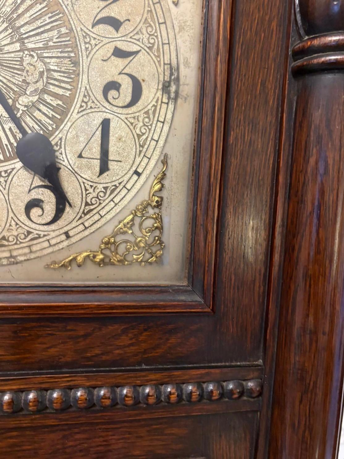 Raro e inusual Reloj de caja larga musical del zodiaco tallado en roble de calidad eduardiana antigua Inglés en venta