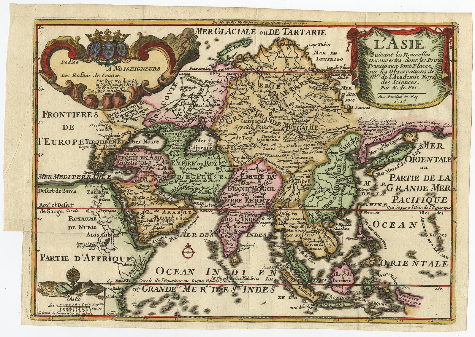 Antique map titled 'L'Asie Suivant les Nouvelles Decouvertes (..).' Interesting and very unusual map of the Asian continent. The map is based primarily on Dutch sources, particularly the outlines of Siberia and the East Indies. However, the most