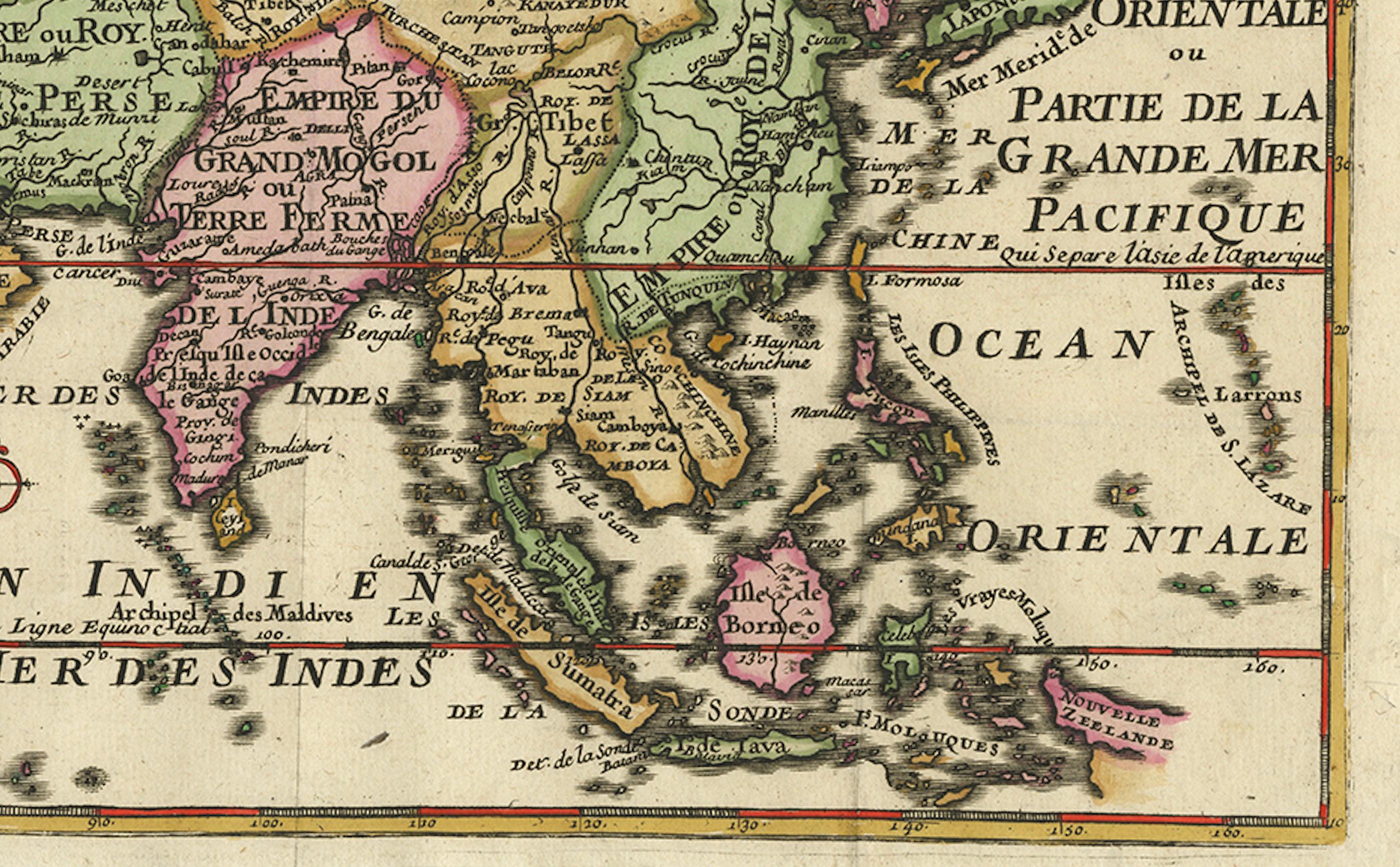 Paper Rare Unusual Antique Map of Asia with a Landbridge from Korea to America, 1717 For Sale