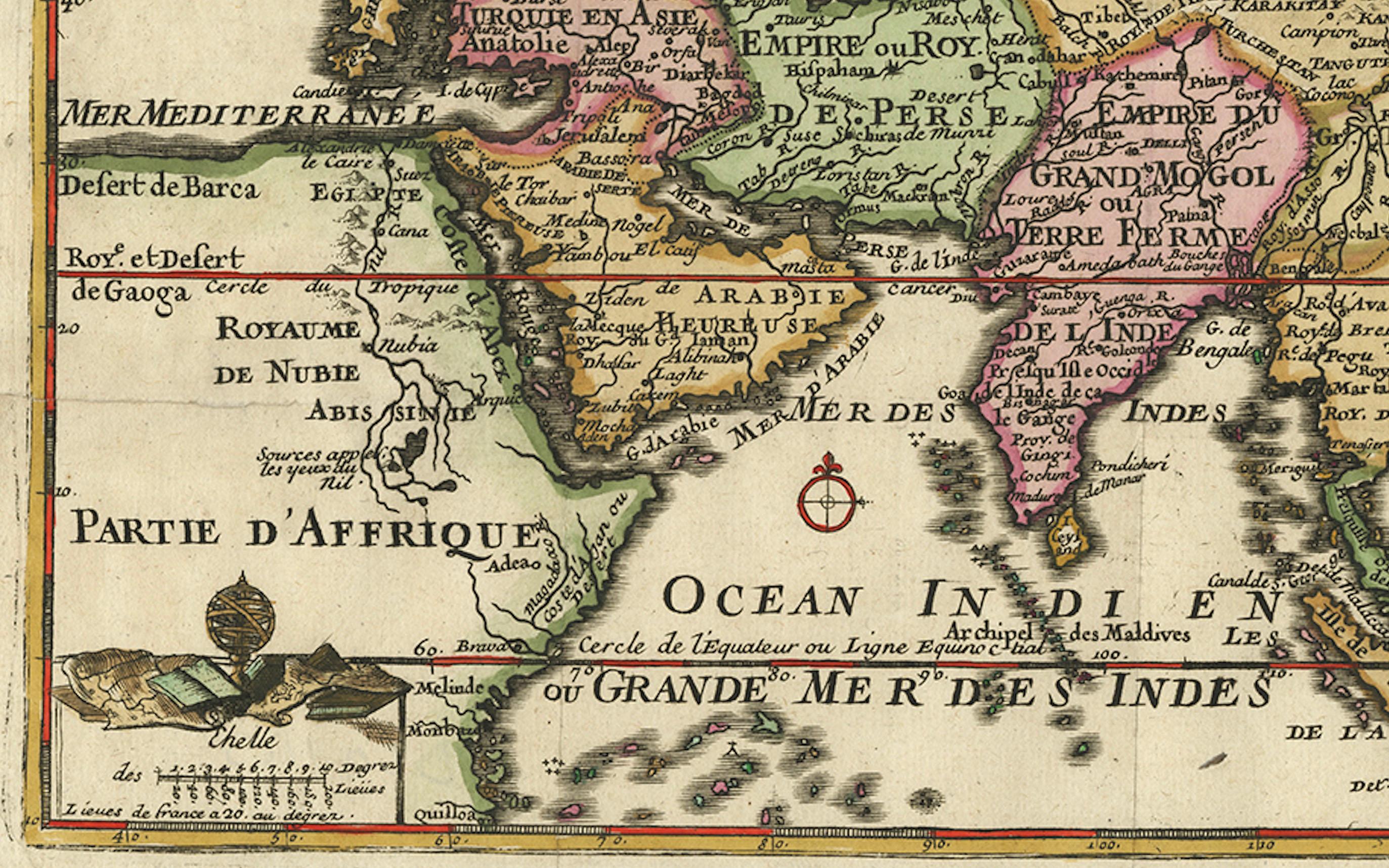 Rare Unusual Antique Map of Asia with a Landbridge from Korea to America, 1717 For Sale 1