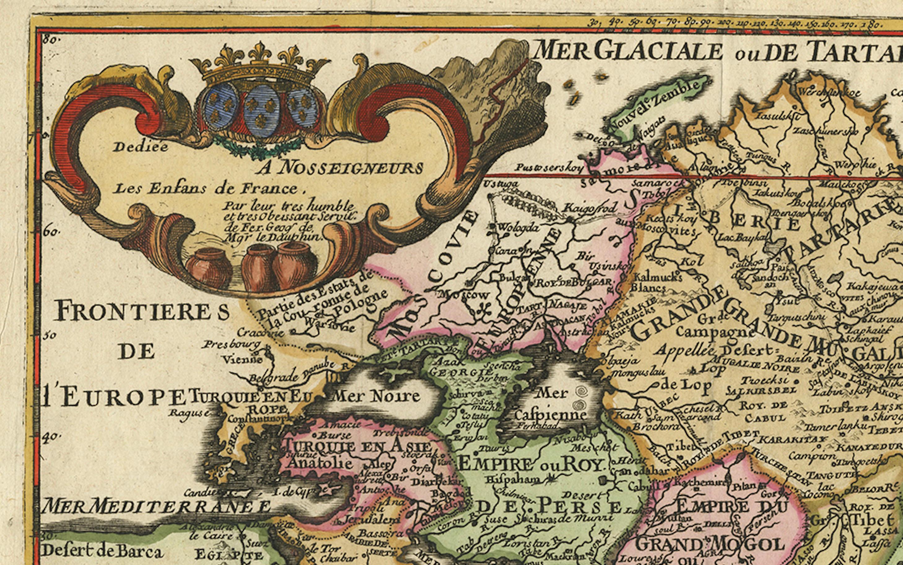 Rare Unusual Antique Map of Asia with a Landbridge from Korea to America, 1717 For Sale 2