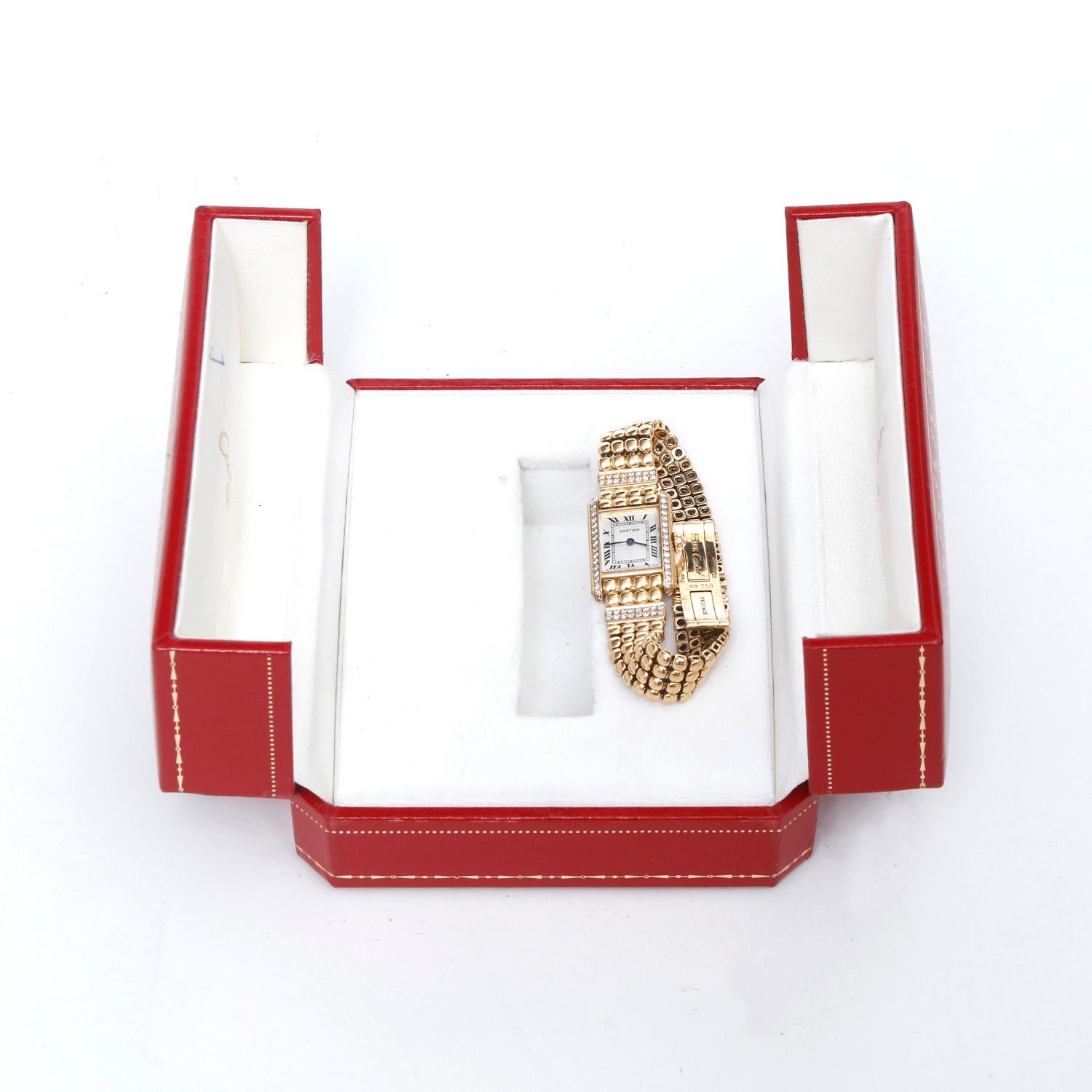 Rare & Unusual Cartier 18K Yellow Gold Tank Ladies Watch 8057 For Sale 2