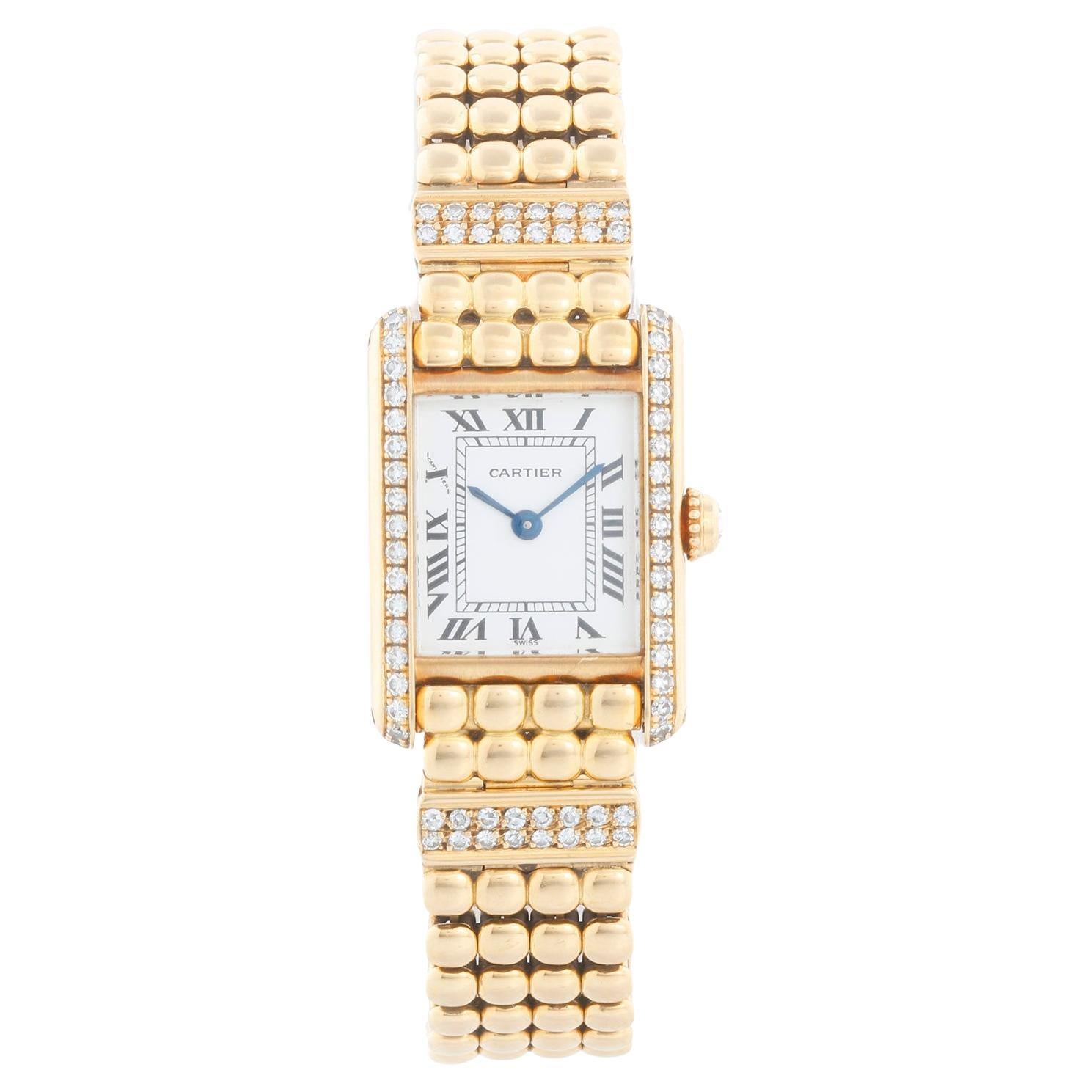 Rare & Unusual Cartier 18K Yellow Gold Tank Ladies Watch 8057 For Sale