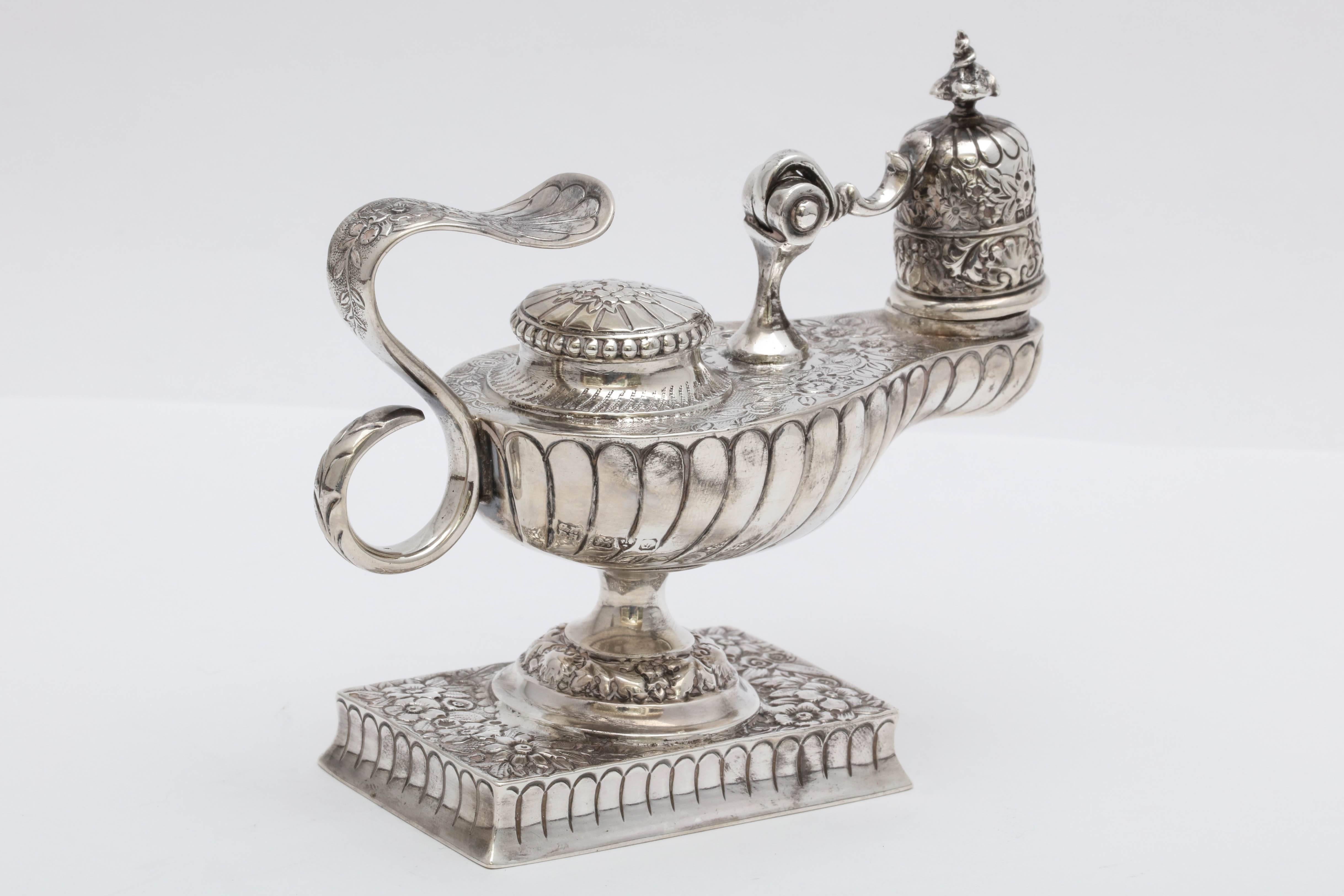 Early 20th Century Rare, Unusual, Edwardian, Sterling Silver Aladdin's Lamp, Form Table Lighter