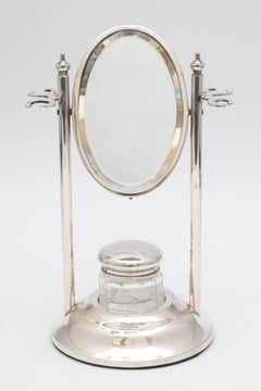 Rare, Unusual Edwardian Sterling Silver Small Makeup Mirror on Stand