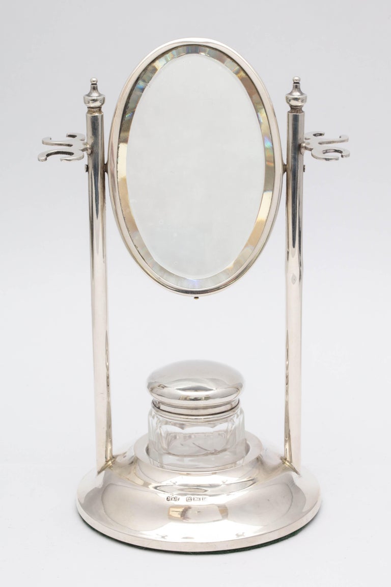 Rare, Unusual Edwardian Sterling Silver Small Makeup Mirror on Stand at