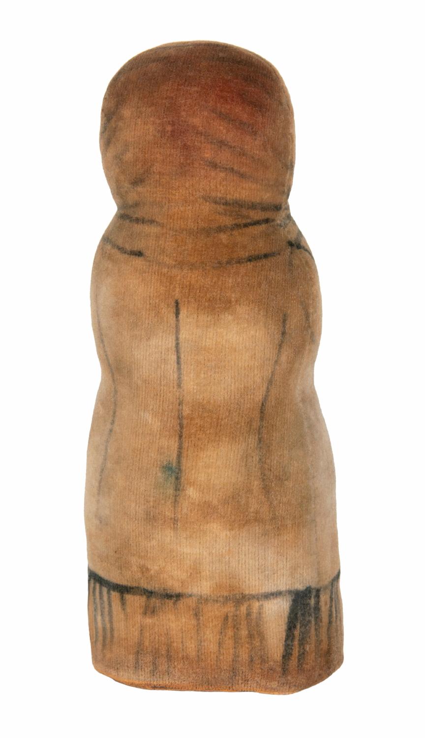 RARE & UNUSUAL WOMEN’S SUFFRAGE PIN CUSHION, IN AN ENDEARING, DOLL-LIKE FORM, MADE OF HAND-PAINTED VELVETEEN, ENGLISH, circa 1880-1900

Velveteen pin cushion, in the form of a Suffragette, with facial features, scarf, and clothing, painted in black