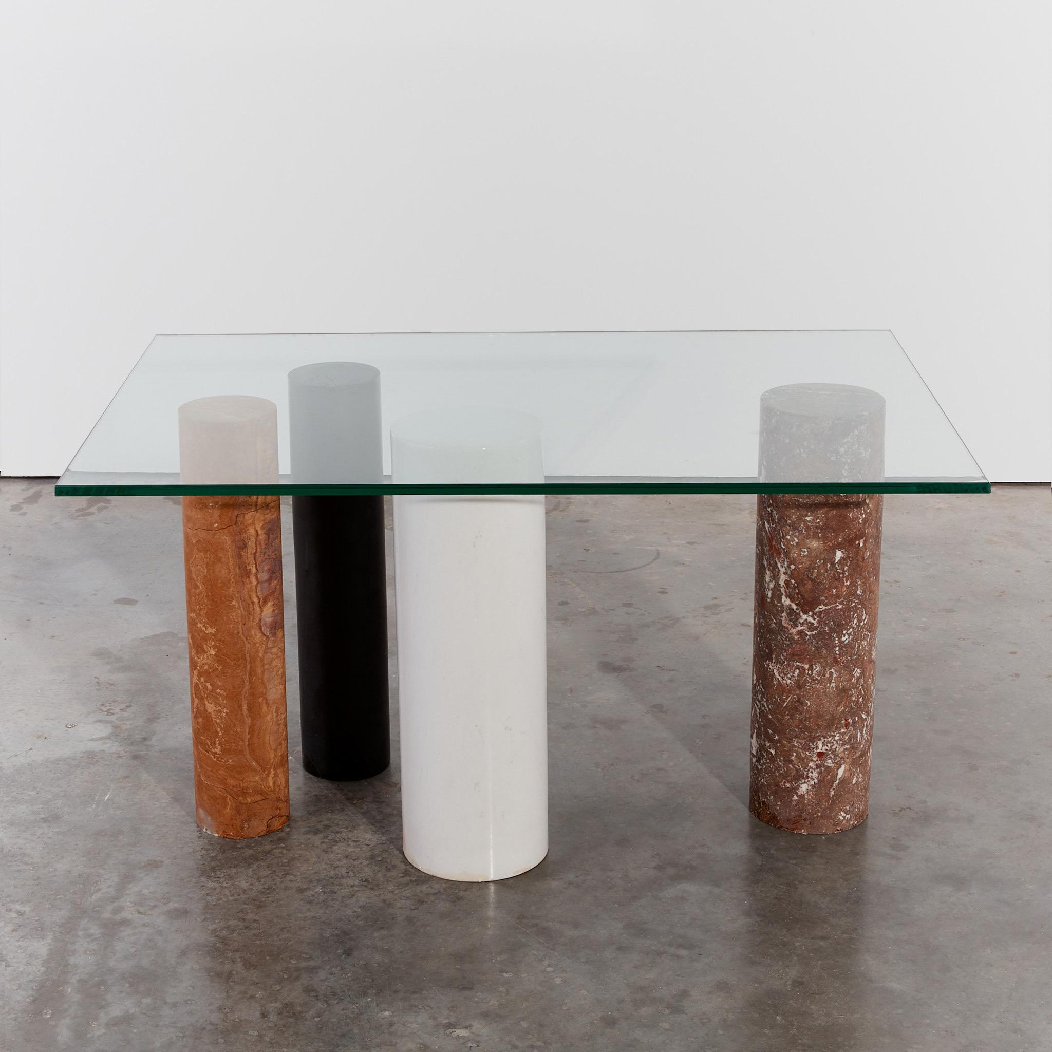 Rare Up&Up console with four marble columns, each in different coloured statement marble that can be arranged to suit.

Founded in 1969 and specialising in marble, Italian manufacturers Up&Up (now known as 'Up Group') have collaborated with some