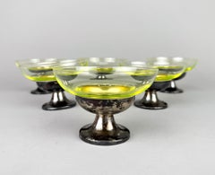 VASOS RAROS DE VIDRIO DE URANIO Y ALPACA BREVET, Juego de 6