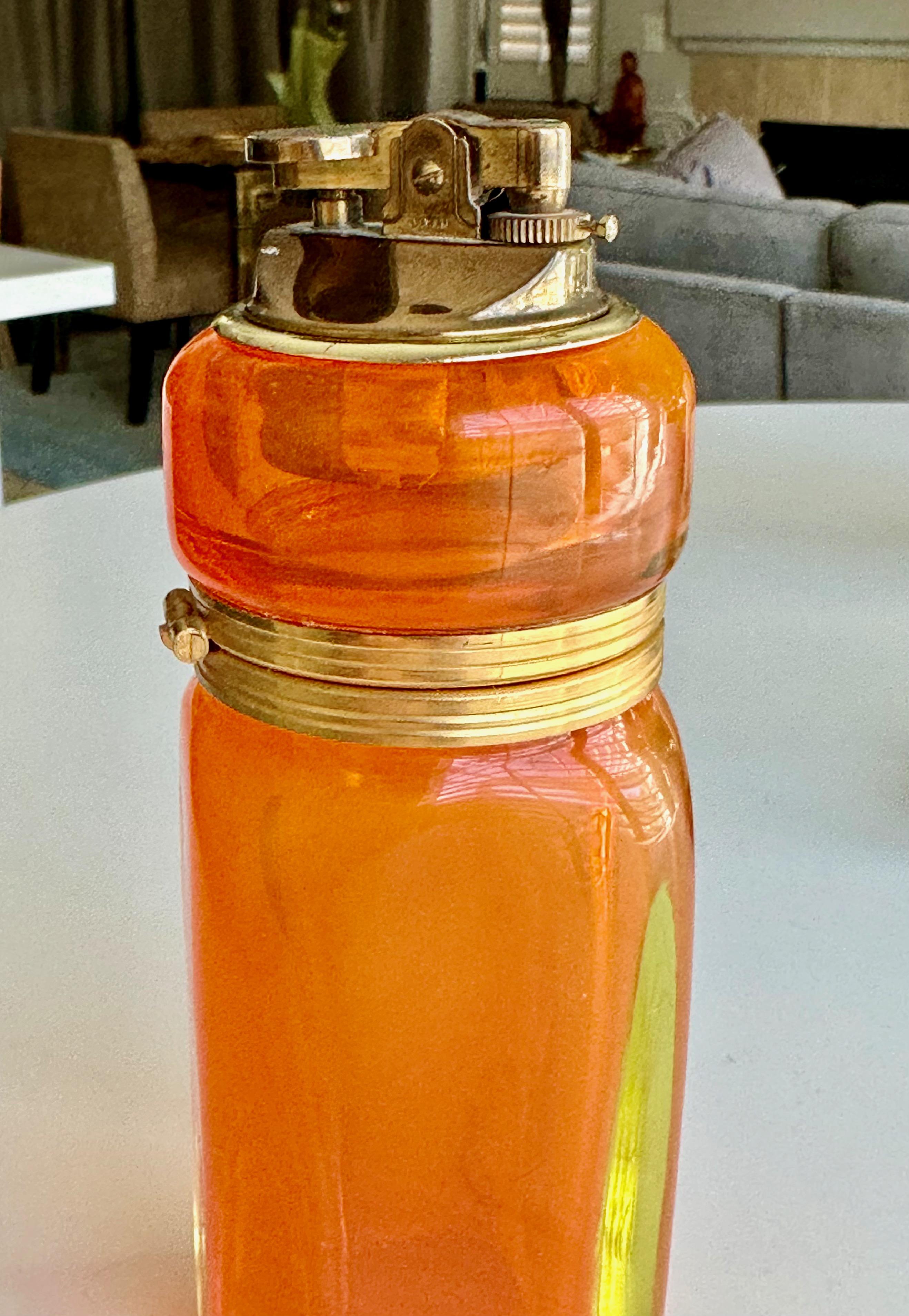 Raro Encendedor y Portacigarrillos de Murano Naranja Sommerso de Uranio en venta 4