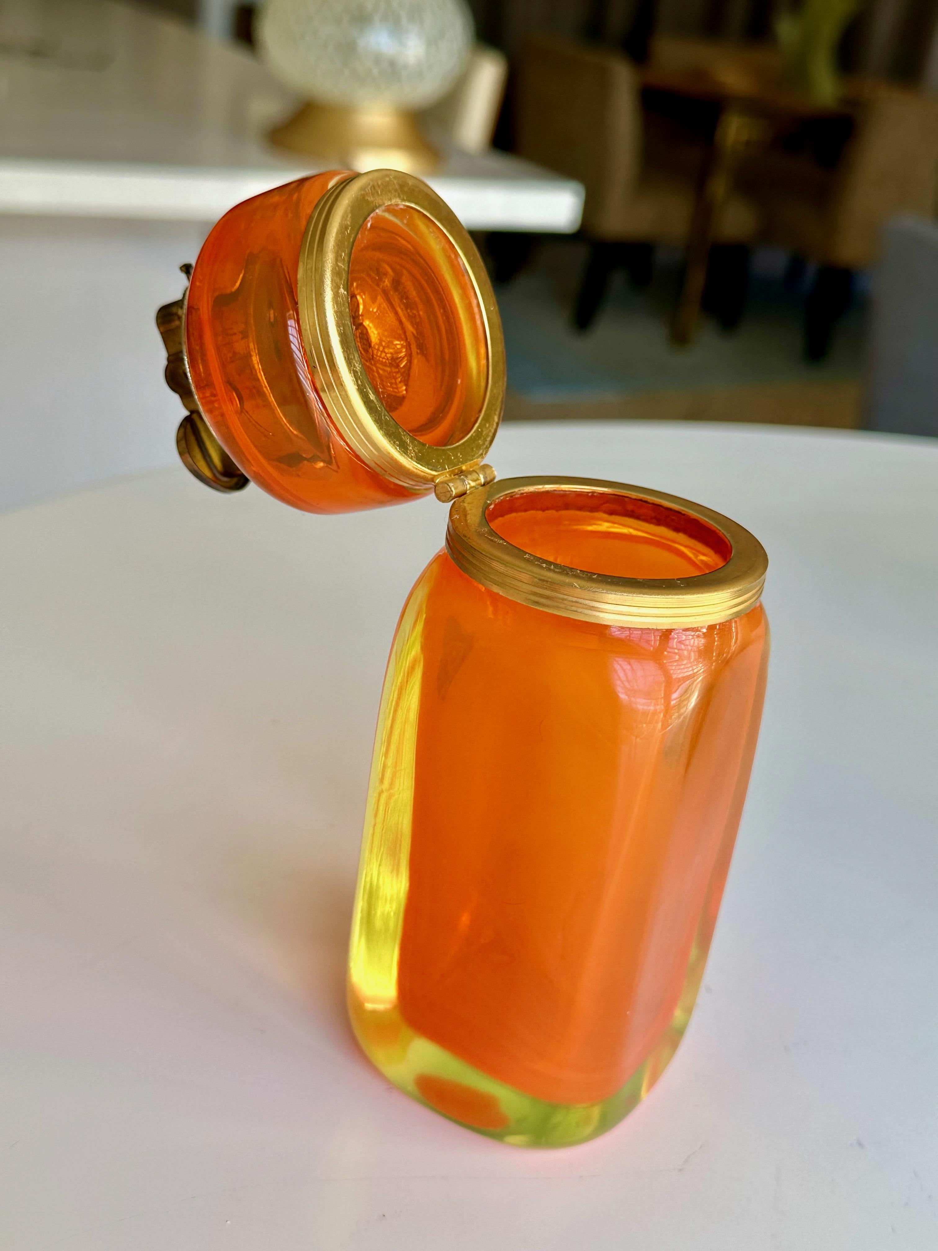 Raro Encendedor y Portacigarrillos de Murano Naranja Sommerso de Uranio en venta 7