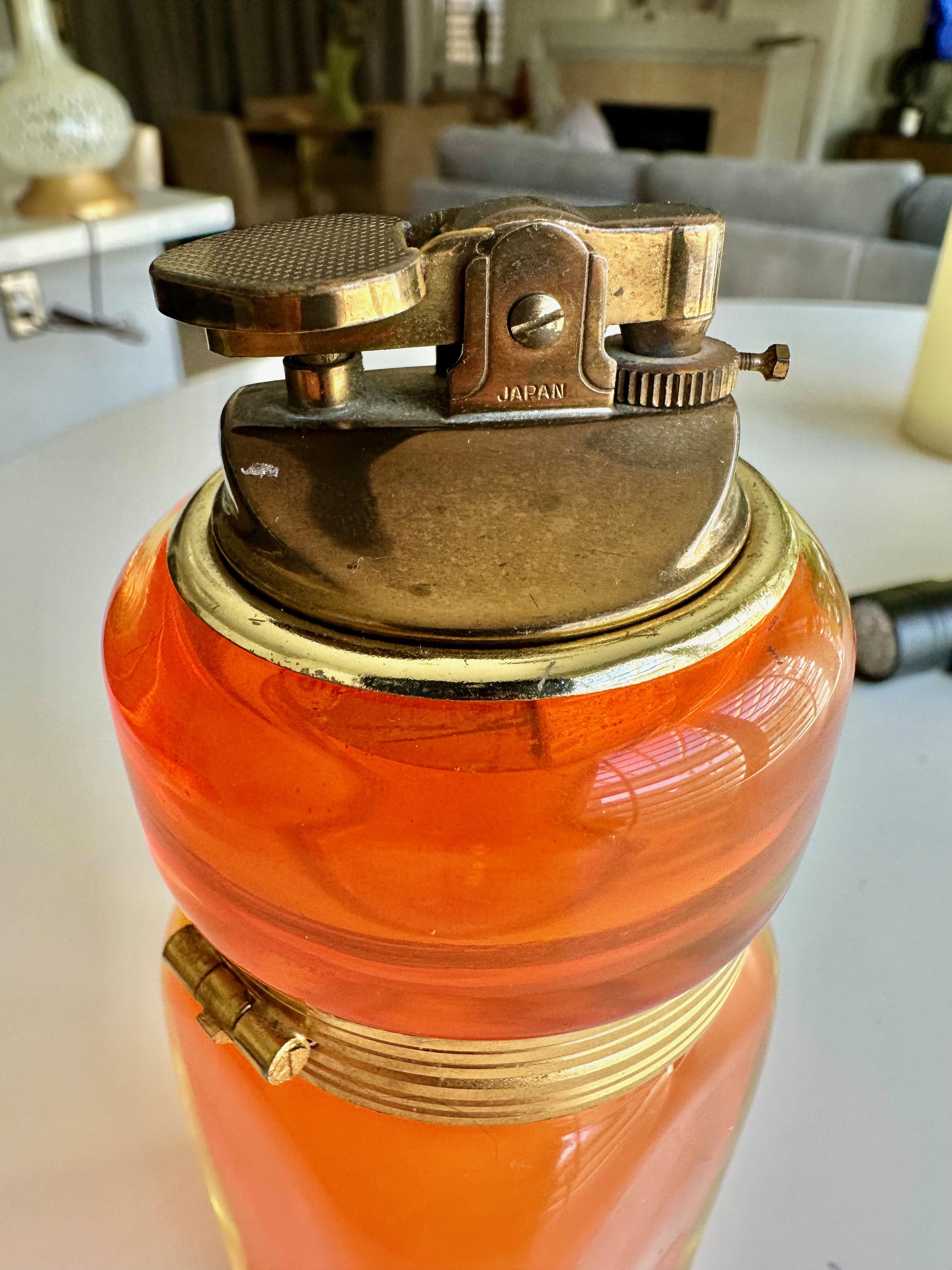 Raro Encendedor y Portacigarrillos de Murano Naranja Sommerso de Uranio en venta 8