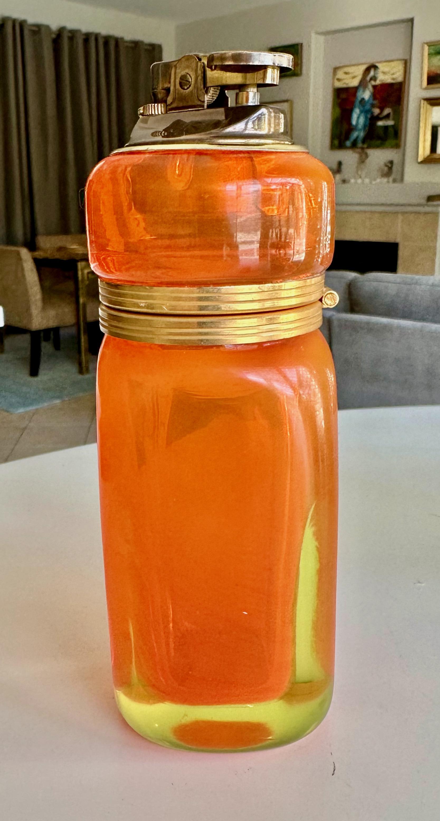 Raro Encendedor y Portacigarrillos de Murano Naranja Sommerso de Uranio en venta 14