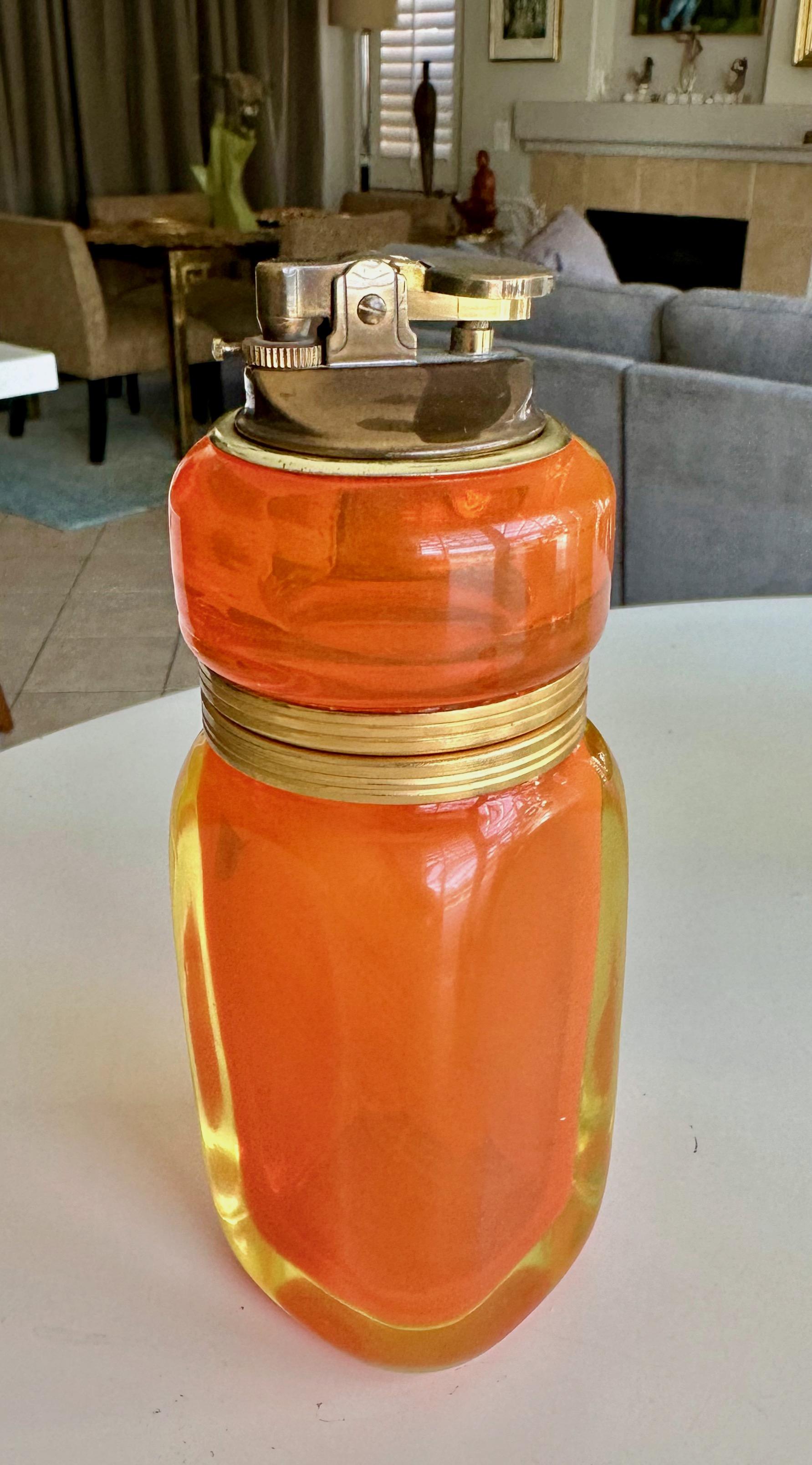 Raro Encendedor y Portacigarrillos de Murano Naranja Sommerso de Uranio Italiano en venta