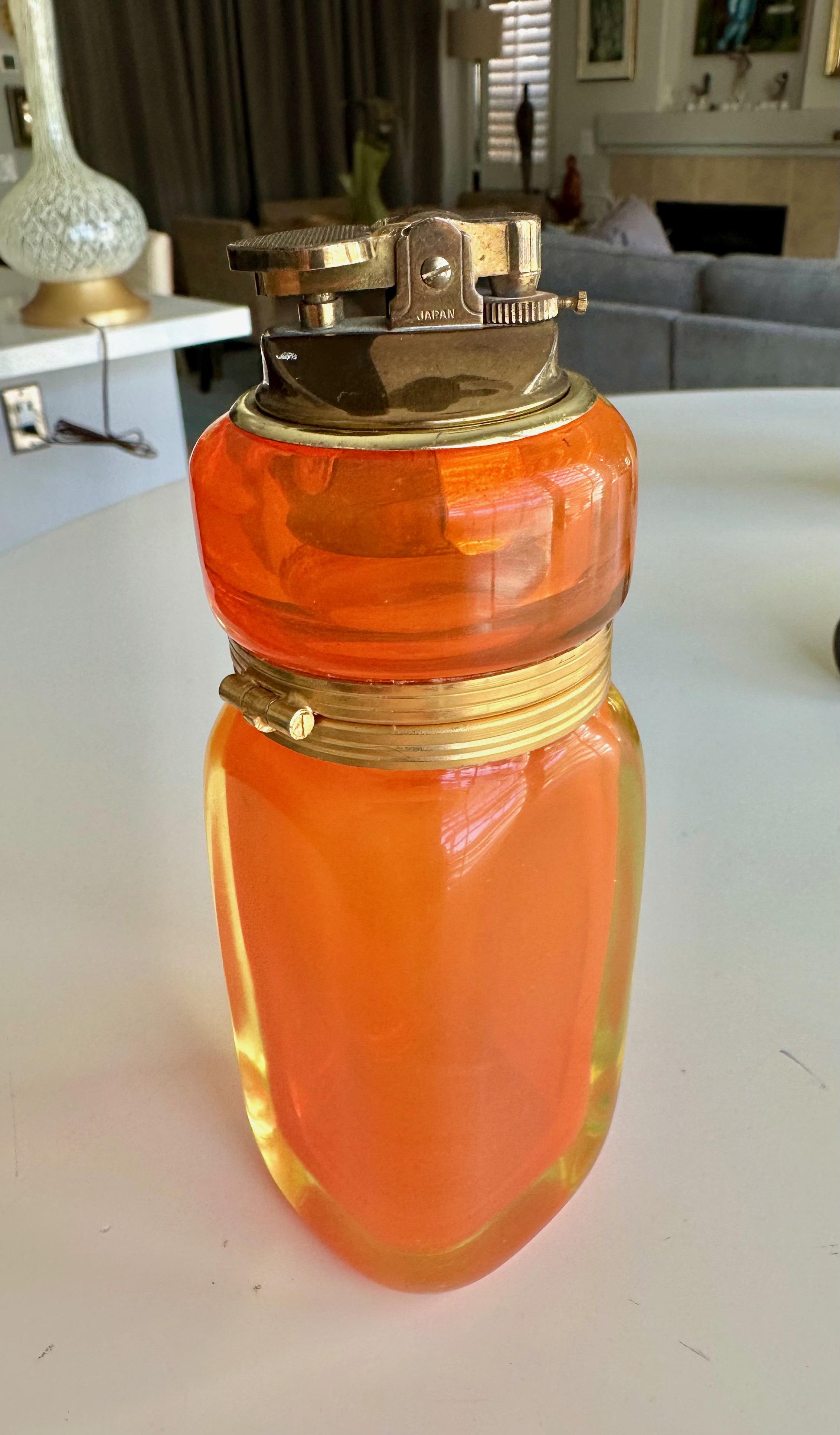 Raro Encendedor y Portacigarrillos de Murano Naranja Sommerso de Uranio en venta 1
