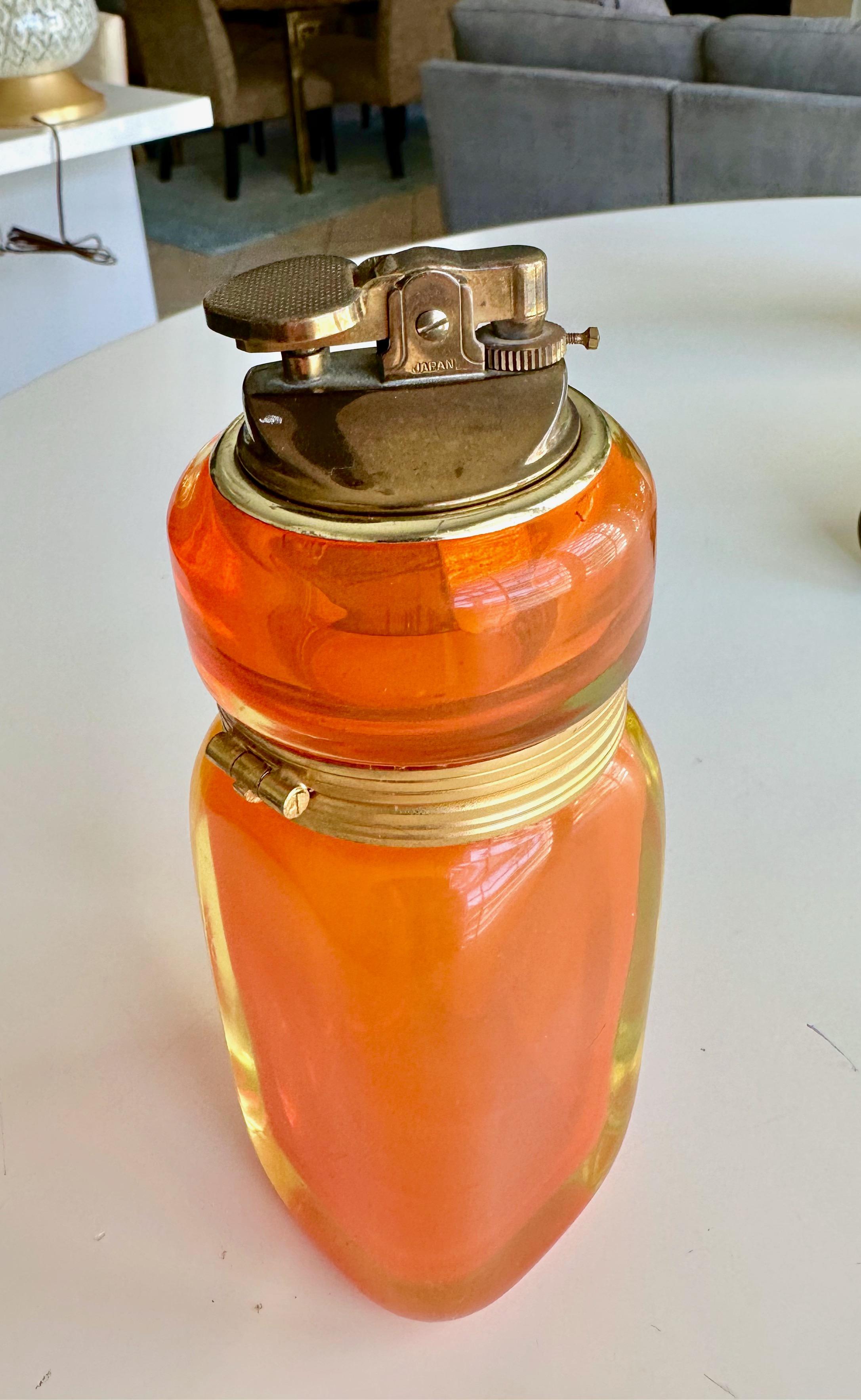 Raro Encendedor y Portacigarrillos de Murano Naranja Sommerso de Uranio en venta 3