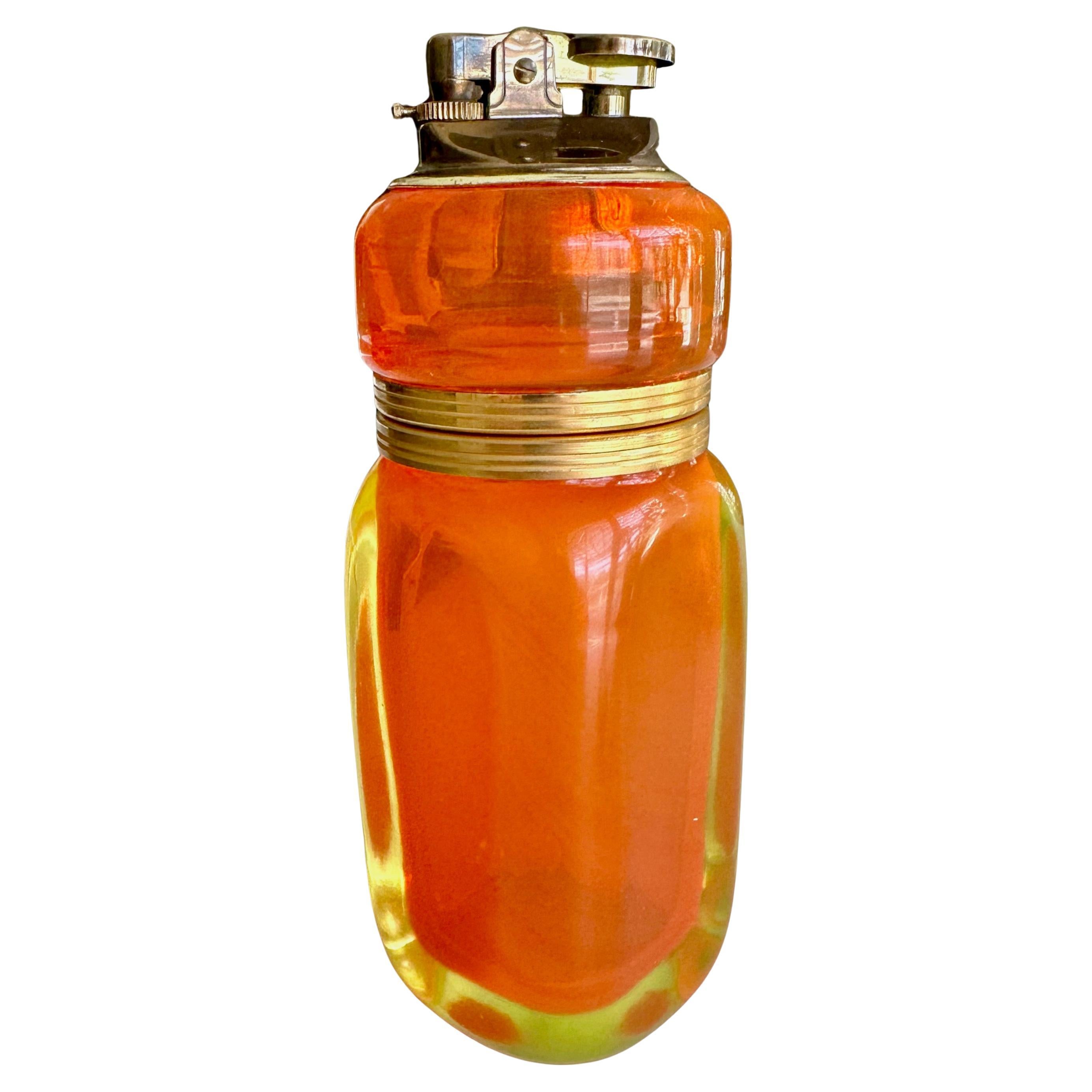Raro Encendedor y Portacigarrillos de Murano Naranja Sommerso de Uranio en venta