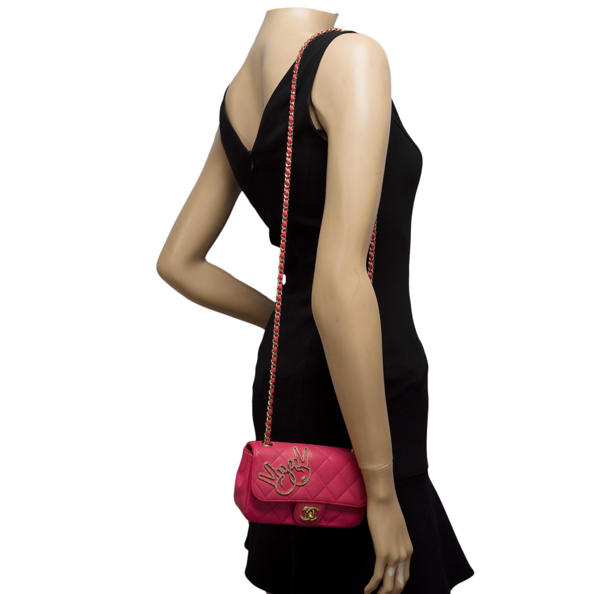 Rare V for Victory Chanel Timeless Mini in Pink quilted lambskin leather , GHW For Sale 8