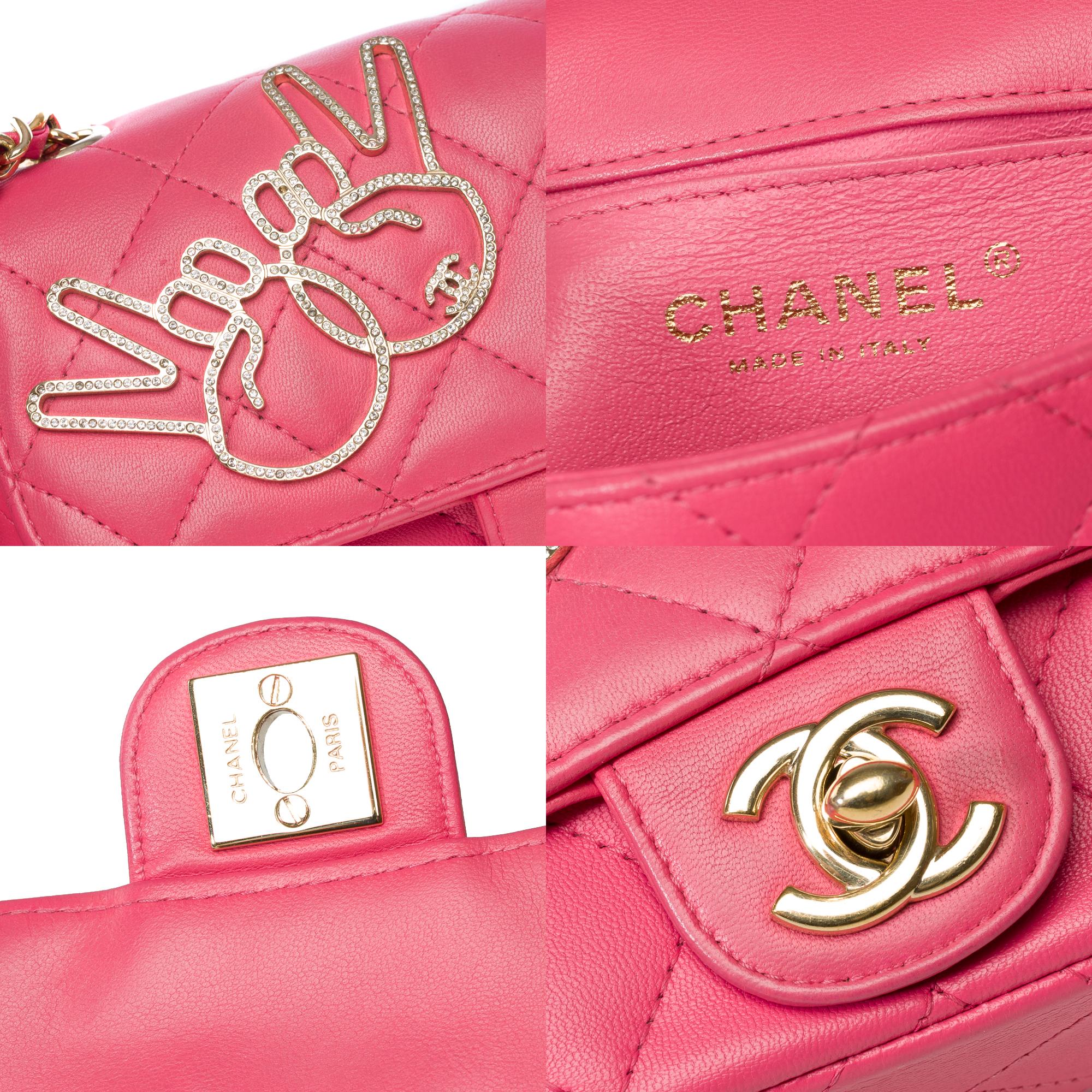 Rare V for Victory Chanel Timeless Mini in Pink quilted lambskin leather , GHW For Sale 2