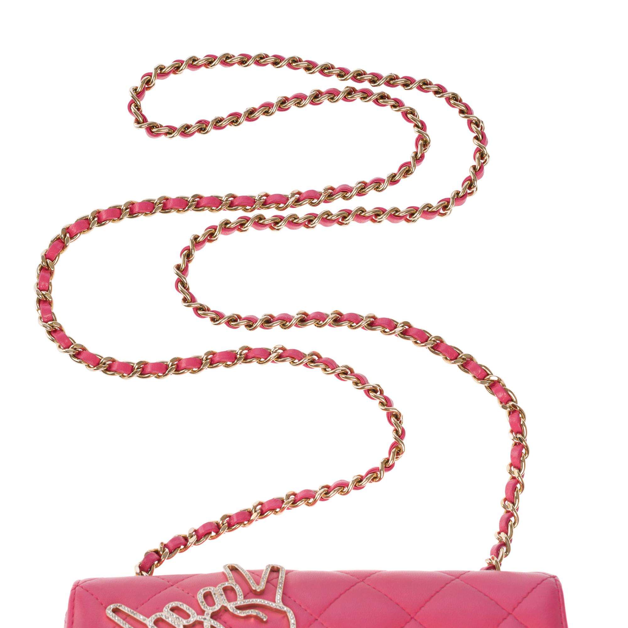 Rare V for Victory Chanel Timeless Mini in Pink quilted lambskin leather , GHW For Sale 5