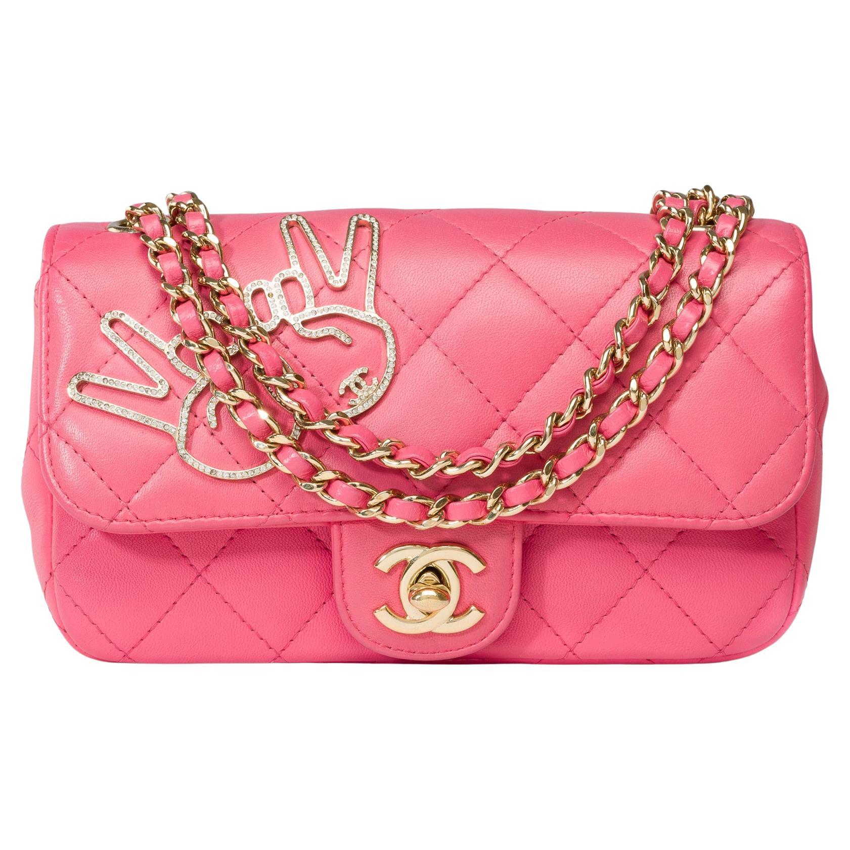 Rare V for Victory Chanel Timeless Mini in Pink quilted lambskin leather , GHW