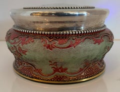 Rare Val St Lambert Cranberry Acid Etched Cameo Crystal Powder Jar Sterling Top