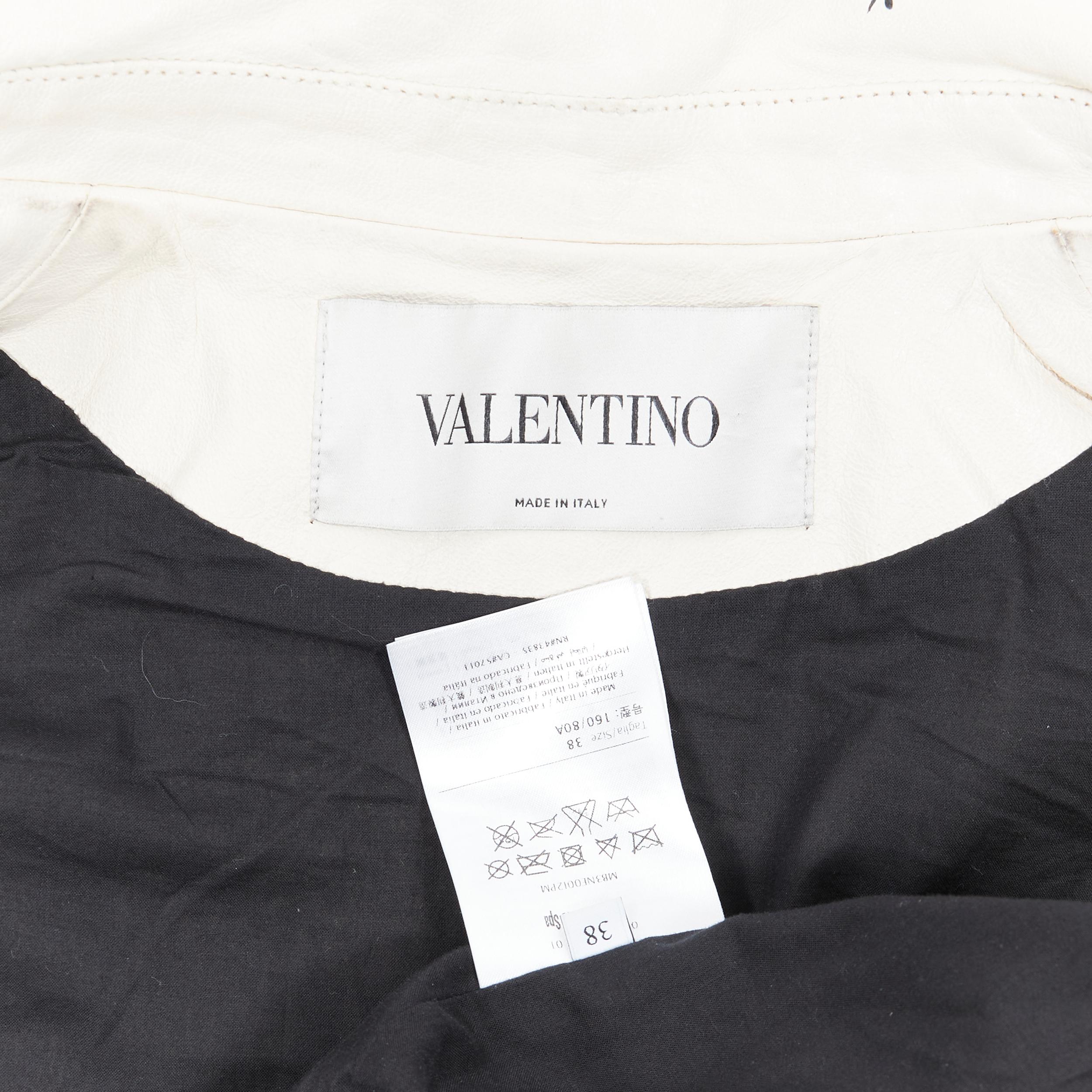 rare VALENTINO beige black horoscope scribble fringe leather biker vest IT38 XS 7
