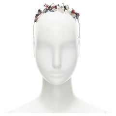 rare VALENTINO feather butterfly bead embellished gold tone crown head band