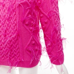 rare VALENTINO PP Pink wool feather embellished mixed cable knit sweater XS