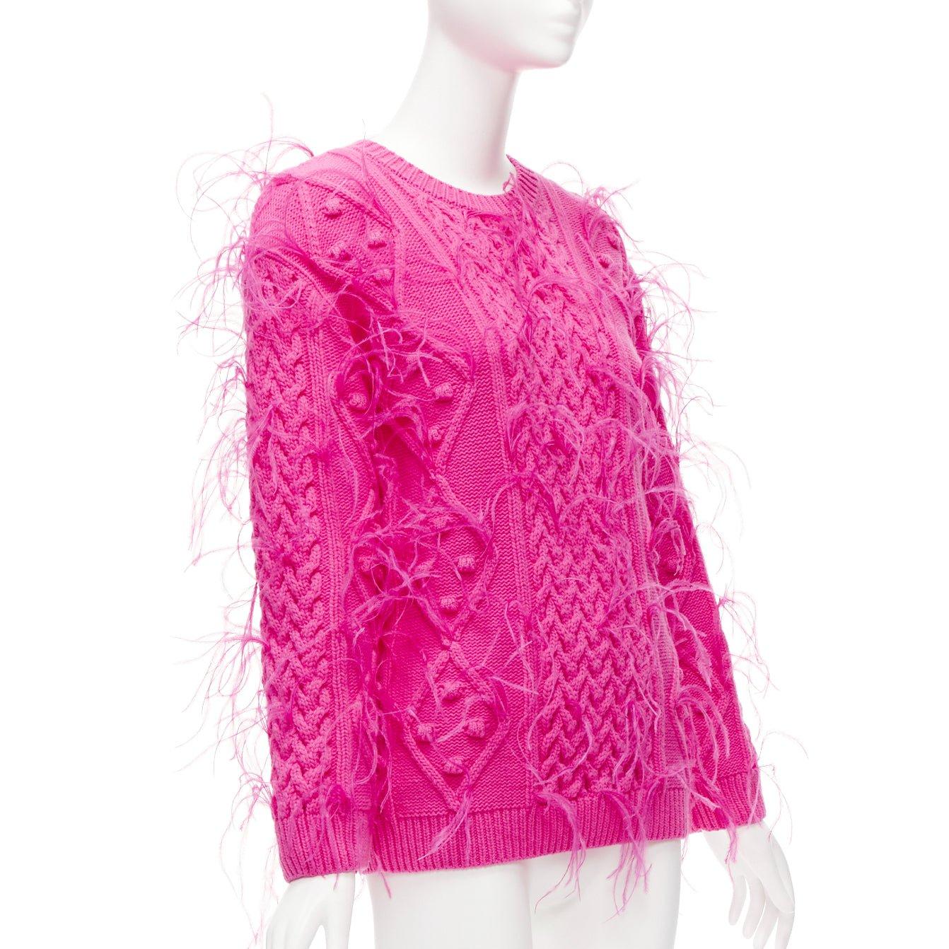 Women's rare VALENTINO PP Pink wool feather embellished mixed cable knit sweater XS For Sale