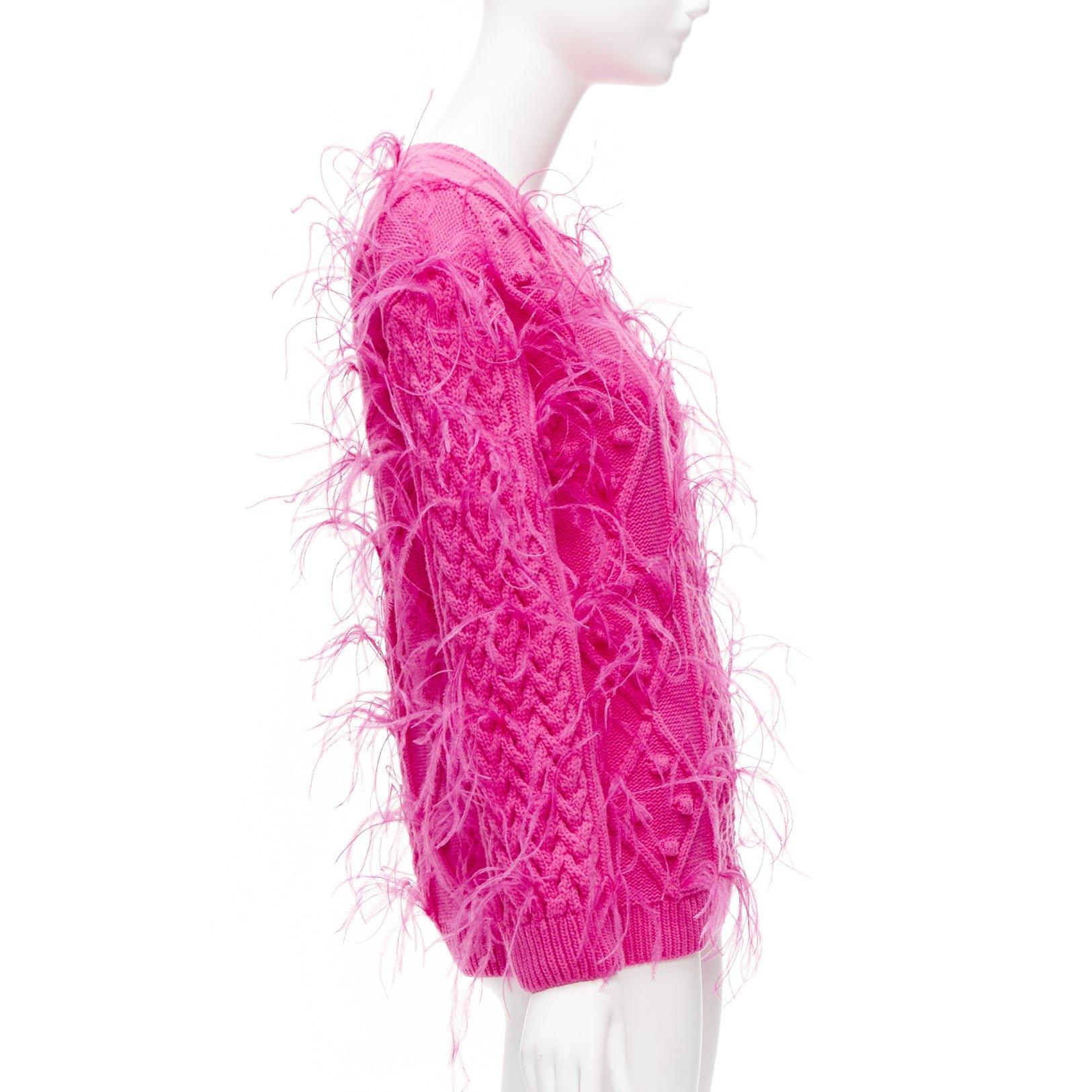rare VALENTINO PP Pink wool feather embellished mixed cable knit sweater XS For Sale 1