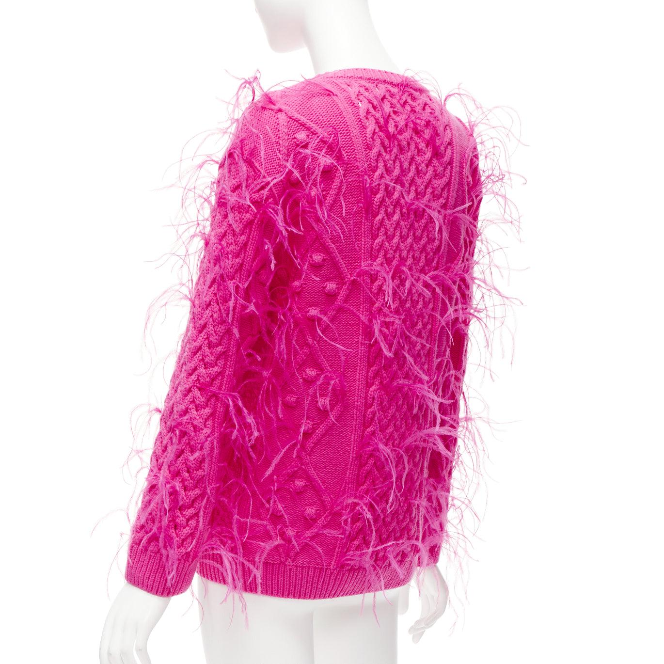rare VALENTINO PP Pink wool feather embellished mixed cable knit sweater XS For Sale 2