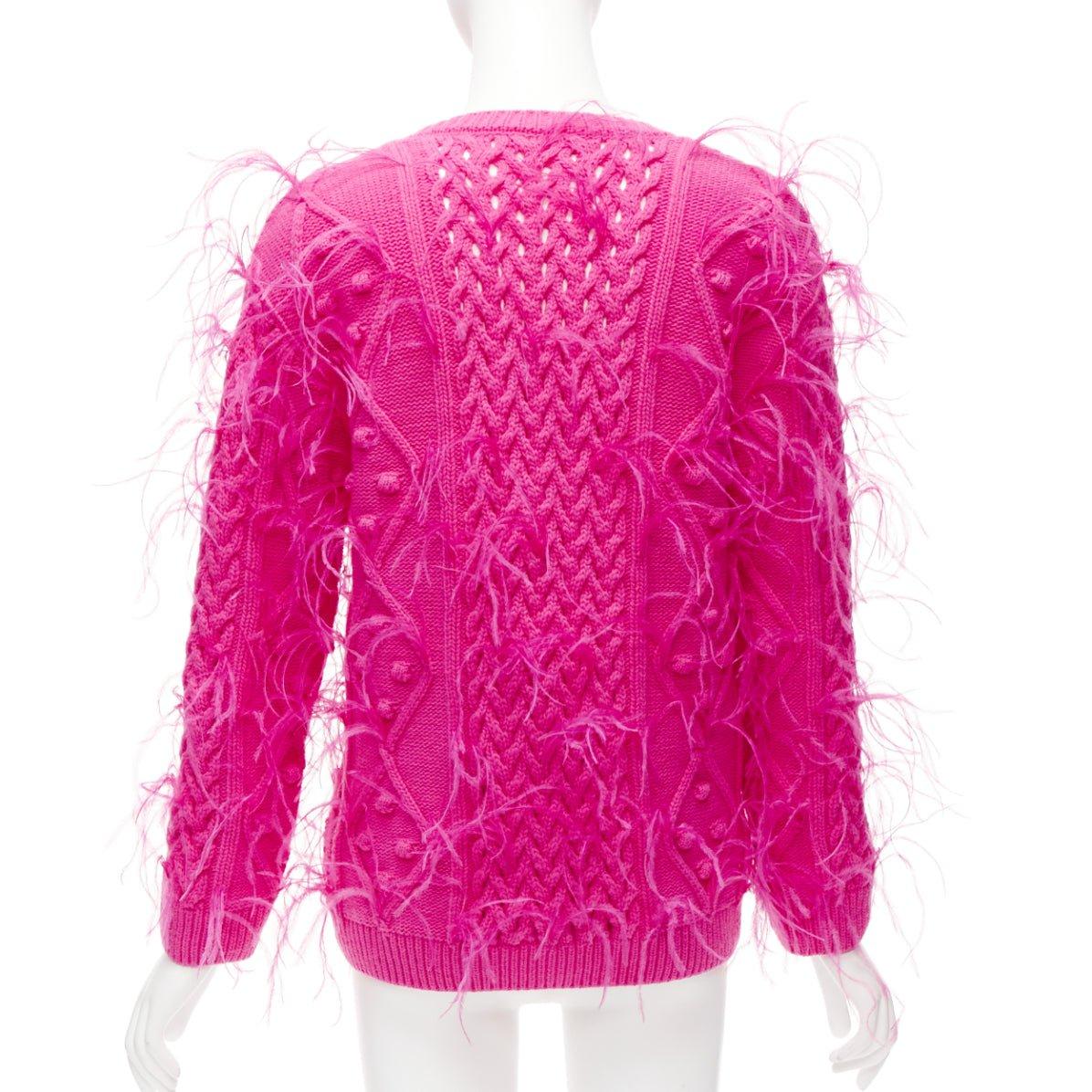 rare VALENTINO PP Pink wool feather embellished mixed cable knit sweater XS For Sale 2