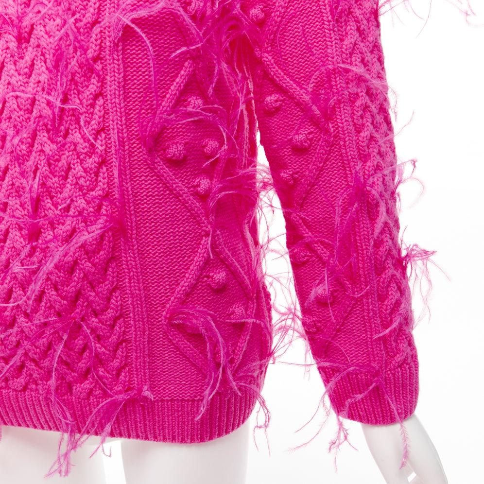 rare VALENTINO PP Pink wool feather embellished mixed cable knit sweater XS For Sale 3