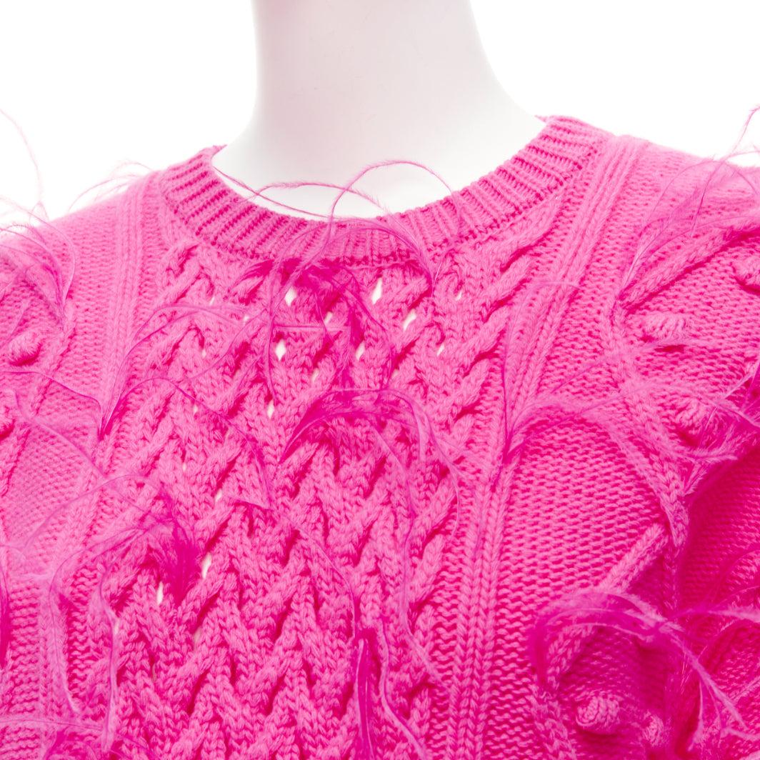 rare VALENTINO PP Pink wool feather embellished mixed cable knit sweater XS For Sale 4