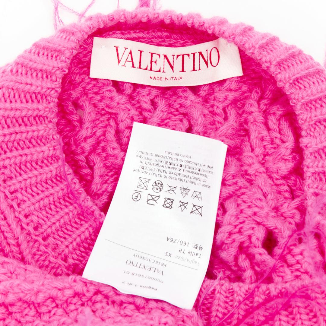 rare VALENTINO PP Pink wool feather embellished mixed cable knit sweater XS For Sale 5