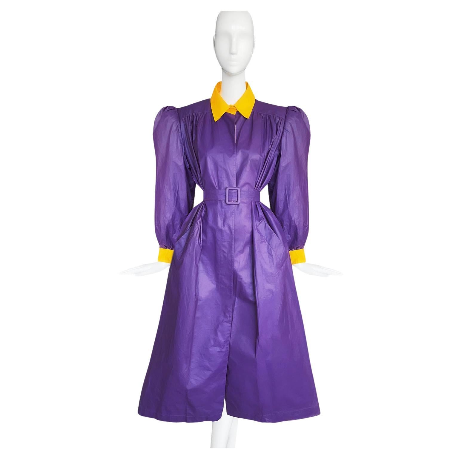 Seltener Valentino Regenmantel Vintage Trenchcoat Lila Violett Gelb im Angebot