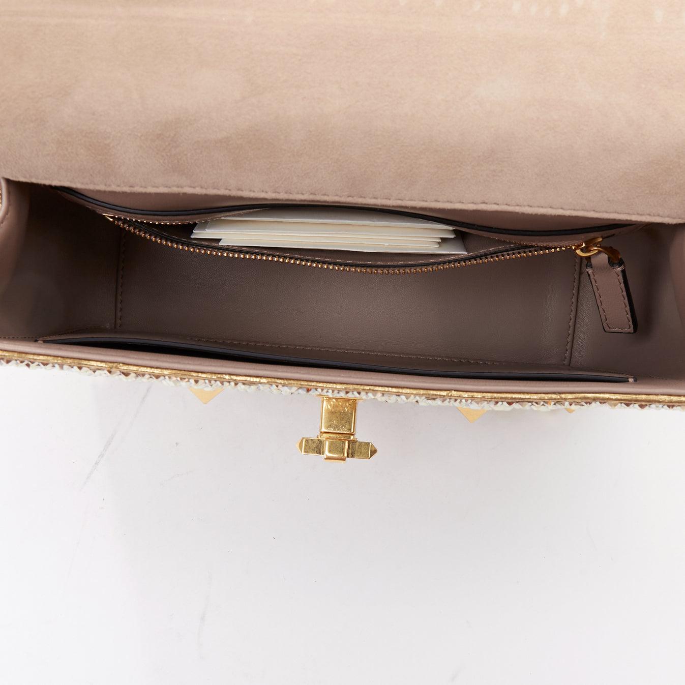 rare VALENTINO Roman Stud Medium rhinestone crystal chain turnlock shoulder bag en vente 6