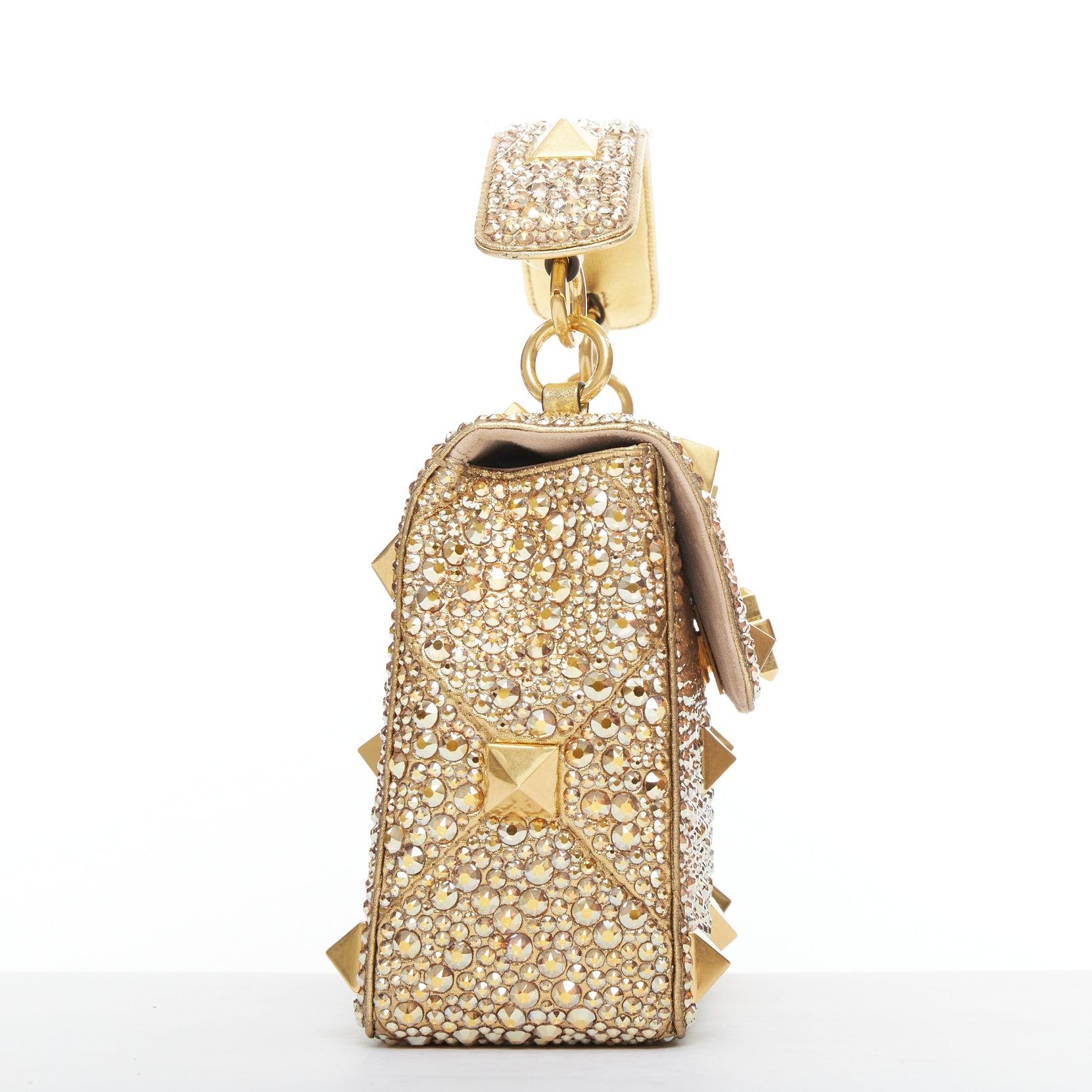 rare VALENTINO Roman Stud Medium rhinestone crystal chain turnlock shoulder bag Pour femmes en vente