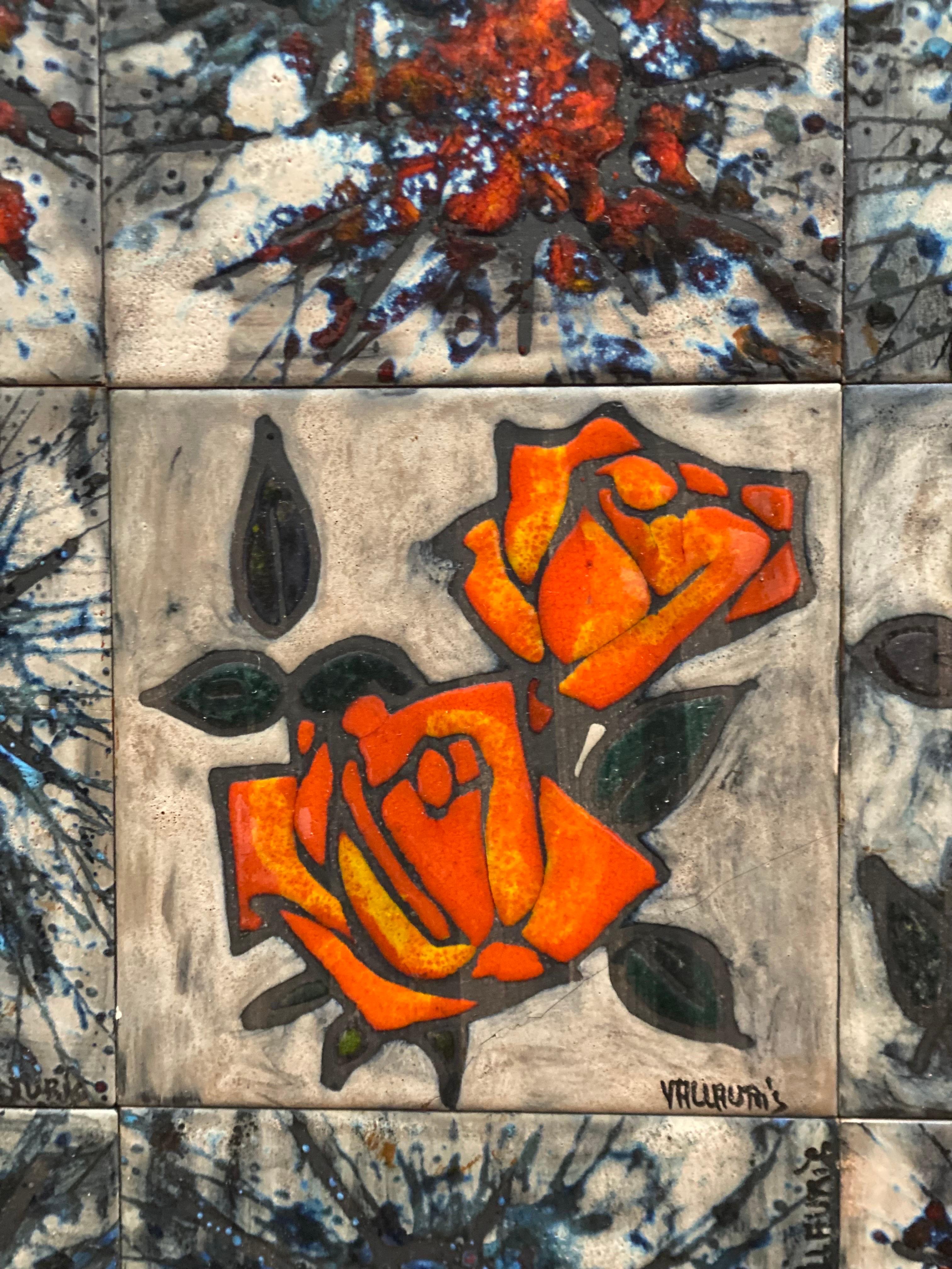 Tableau mural en carreaux de Vallauris rare avec fleurs, France, années 1960 en vente 3