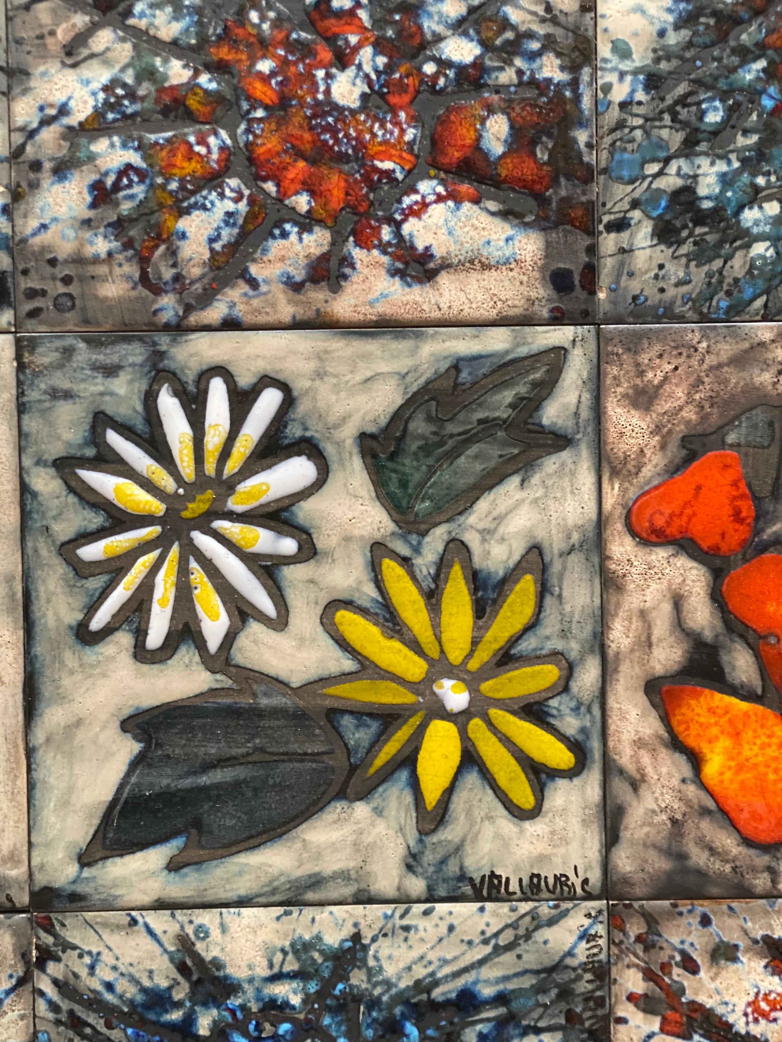 Rare Vallauris Tile Wall Hanging Tableau with Flowers France 1960s For Sale 5