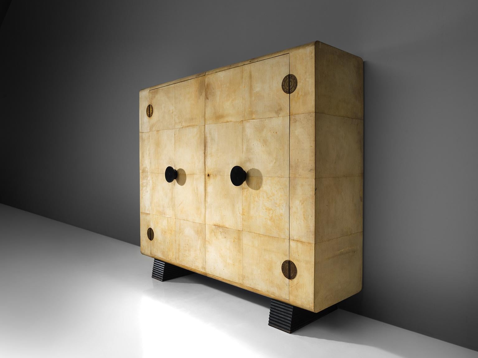 Mid-Century Modern Rare Valzania Grand Armoire in Parchment and Brass