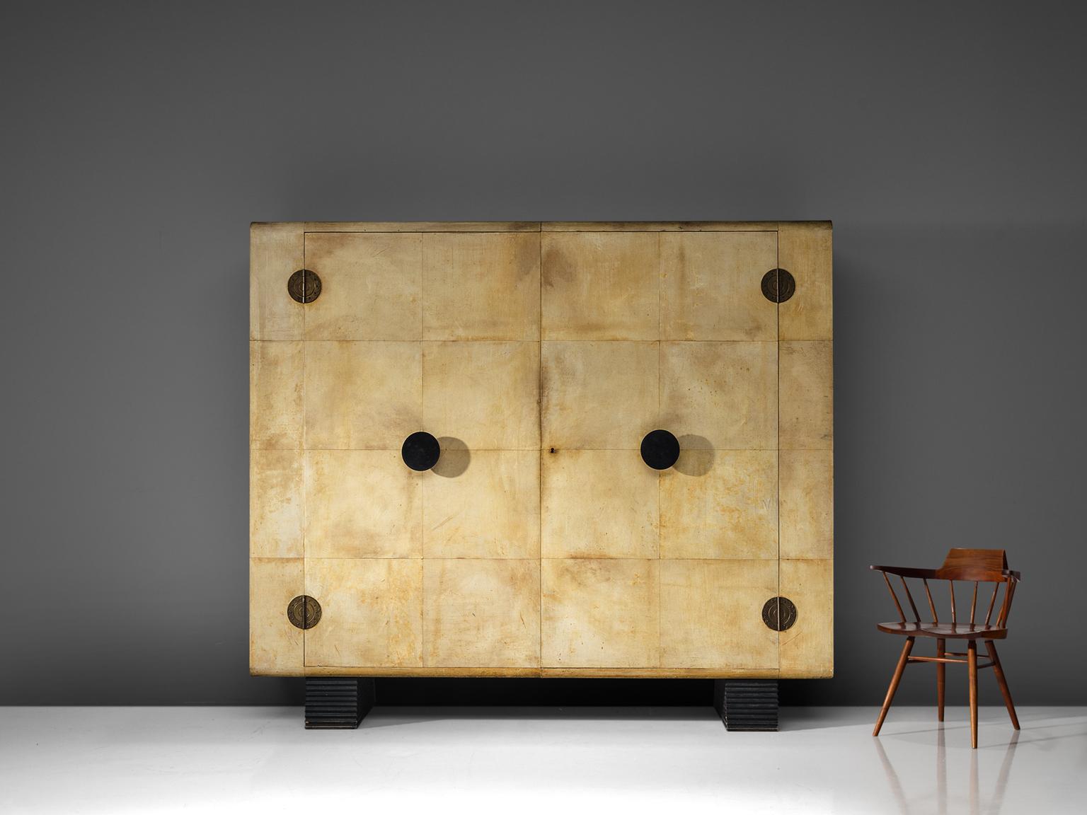 Rare Valzania Grand Armoire in Parchment and Brass 2