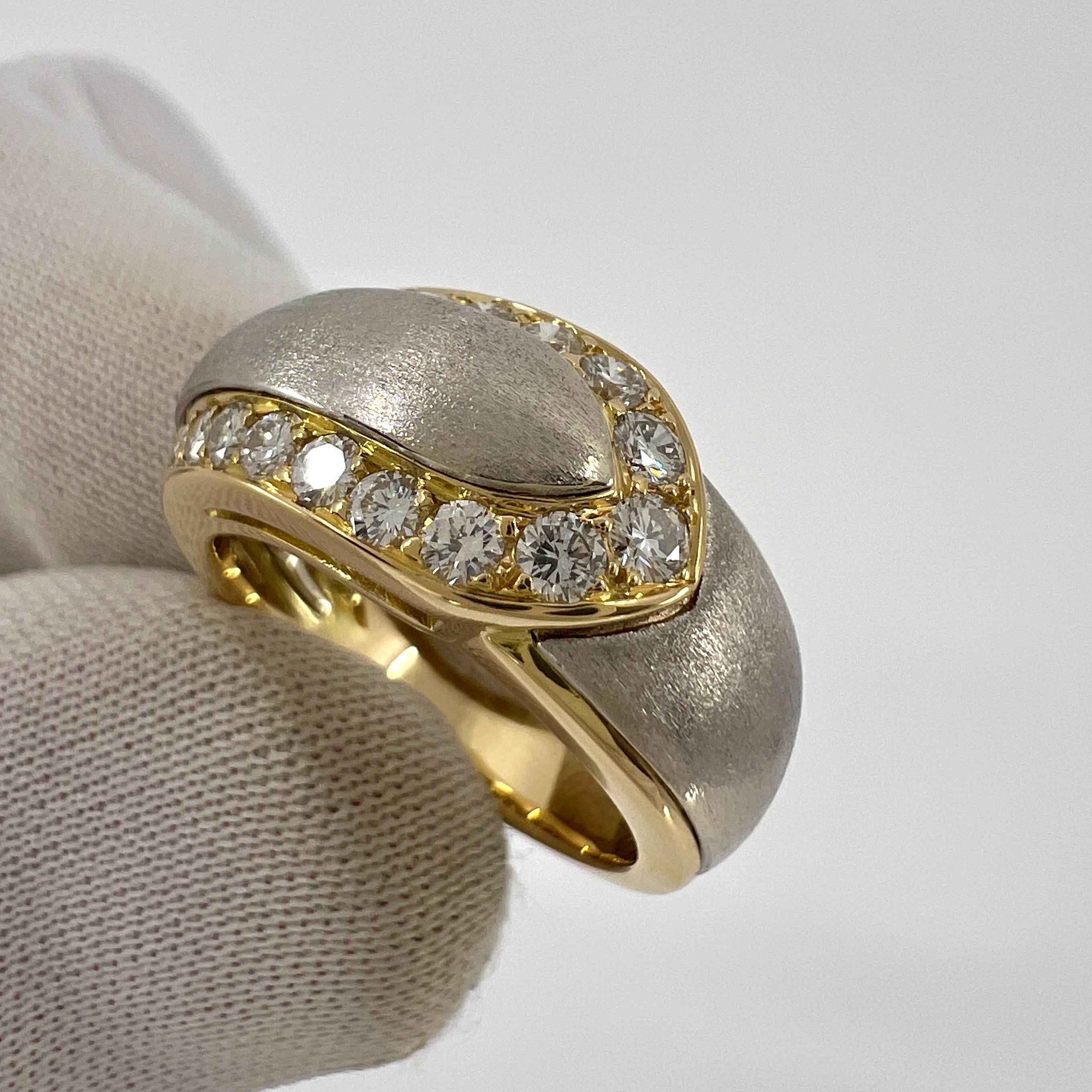 Round Cut Rare Van Cleef & Arpels 0.80ct Diamond 18k White And Yellow Gold Cocktail Ring For Sale