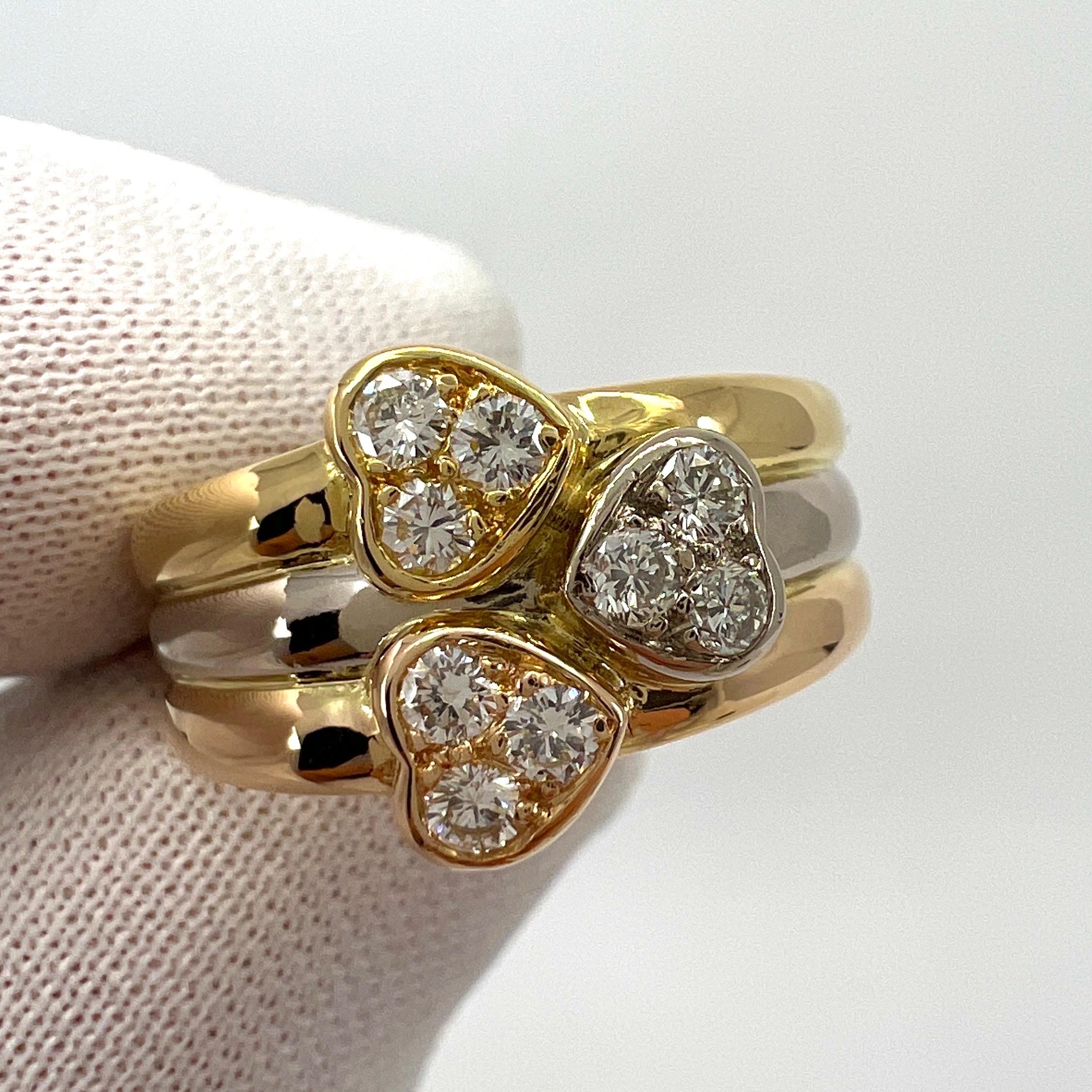 Seltener Van Cleef & Arpels Diamant-Herz-Ring aus 18 Karat mehrfarbigem dreifarbigem Gold mit Diamanten (Rundschliff) im Angebot