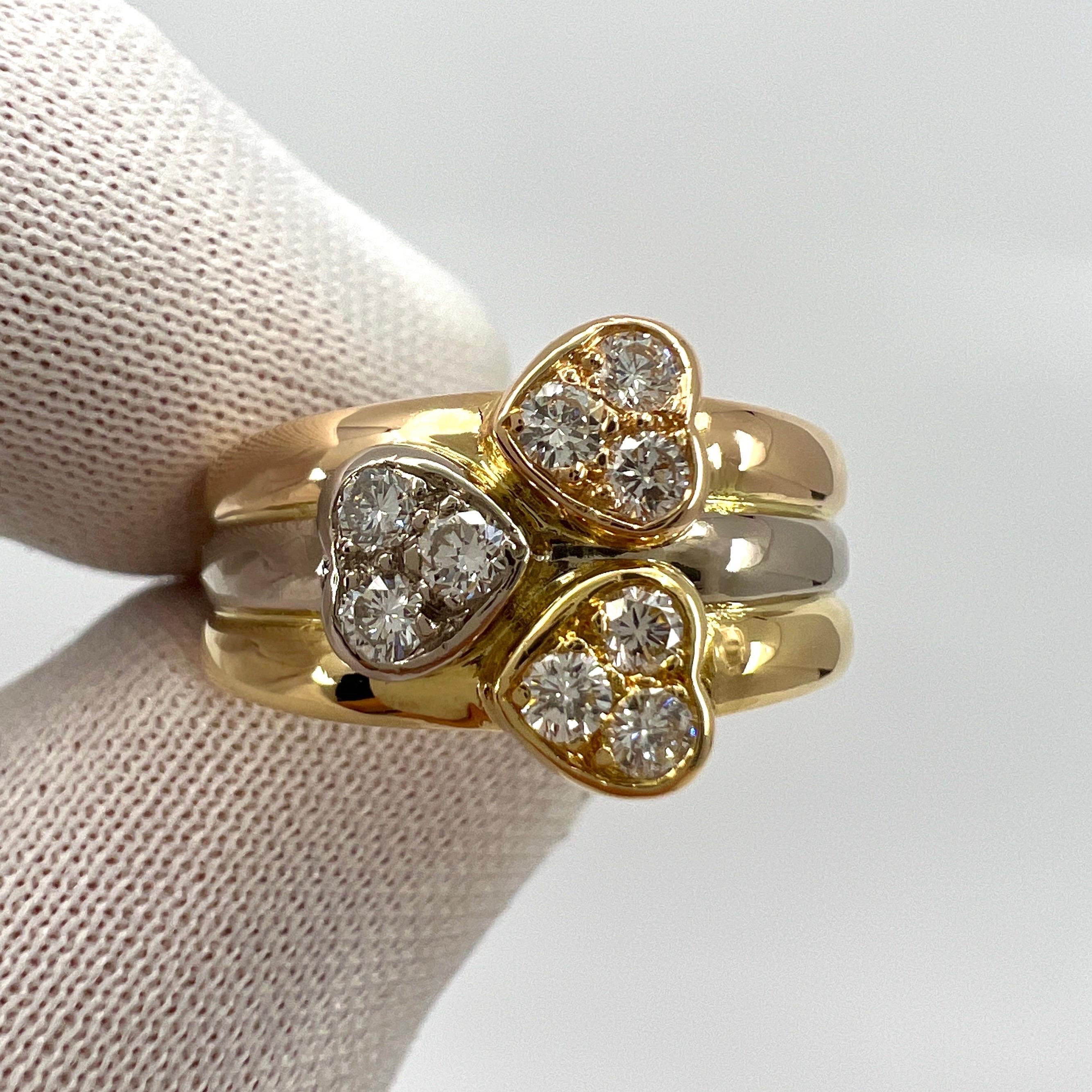 Seltener Van Cleef & Arpels Diamant-Herz-Ring aus 18 Karat mehrfarbigem dreifarbigem Gold mit Diamanten für Damen oder Herren im Angebot