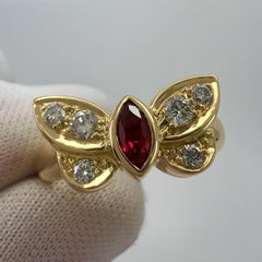 Rare Van Cleef & Arpels Fine Vivid Red Marquise Ruby & Diamond Butterfly Ring 50