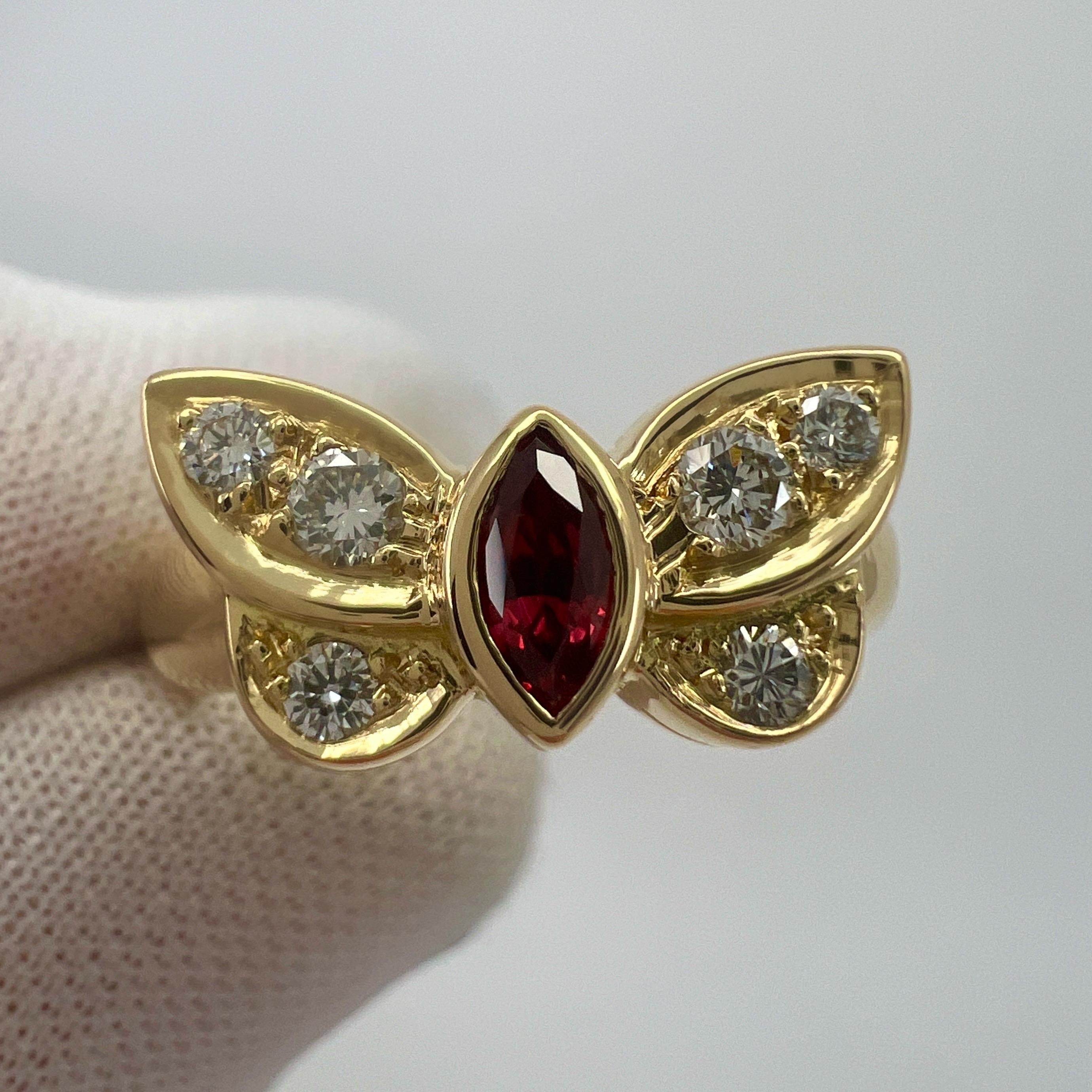 Rare Van Cleef & Arpels Fine Vivid Red Marquise Ruby & Diamond Butterfly Ring For Sale 6