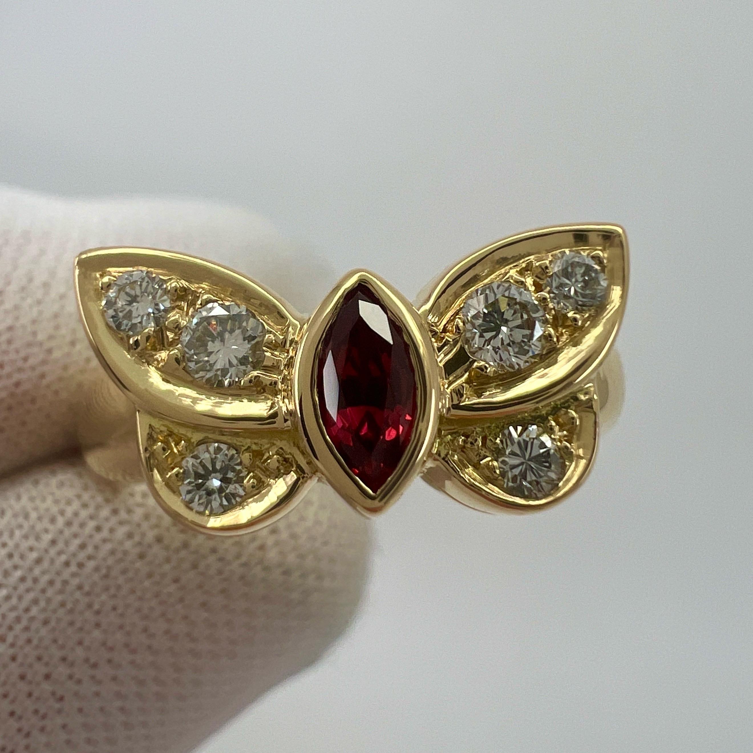 Rare Van Cleef & Arpels Fine Vivid Red Marquise Ruby & Diamond Butterfly Ring For Sale 8